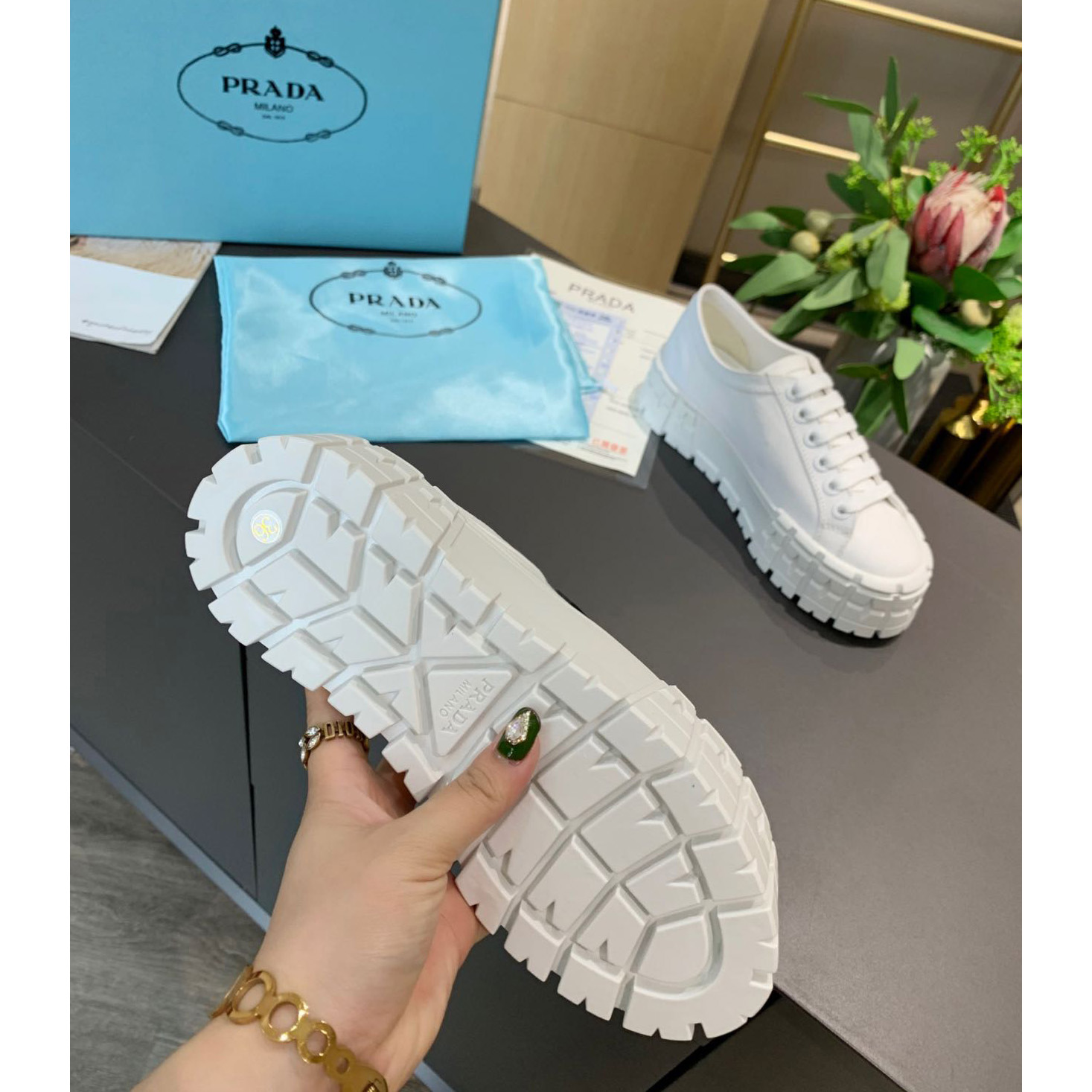 Prada Logo Sneakers In White - PerfectKickZ