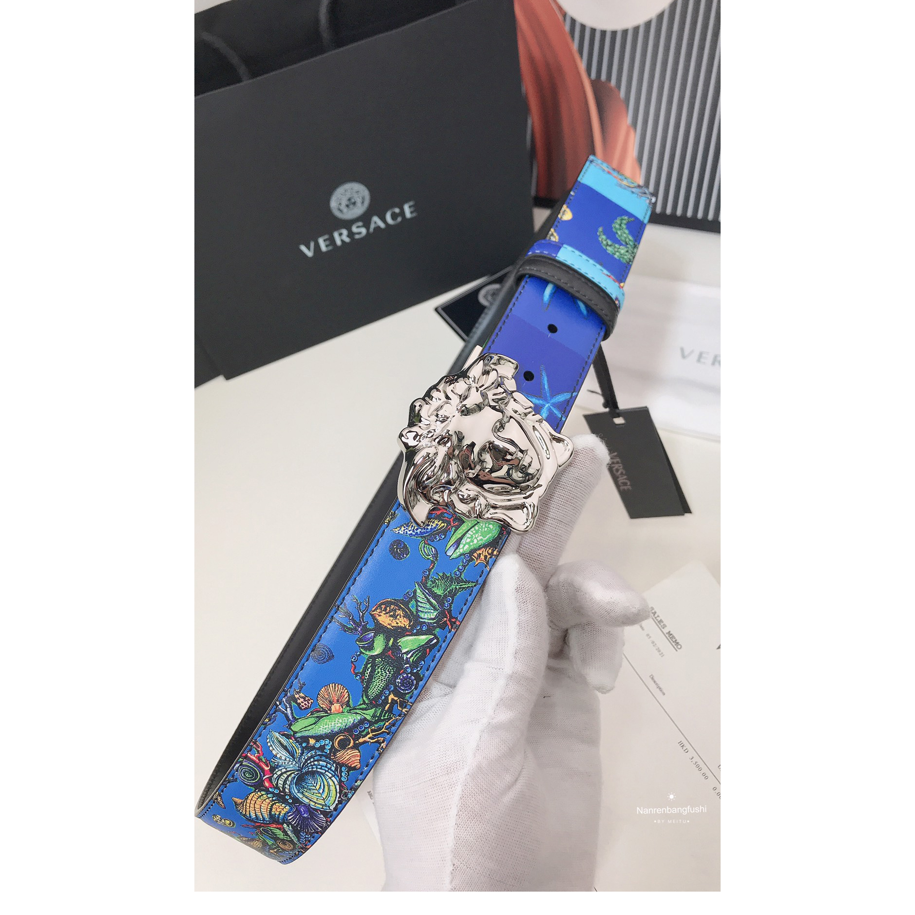 Versace Marine Organism Print 40 MM Belt  - PerfectKickZ