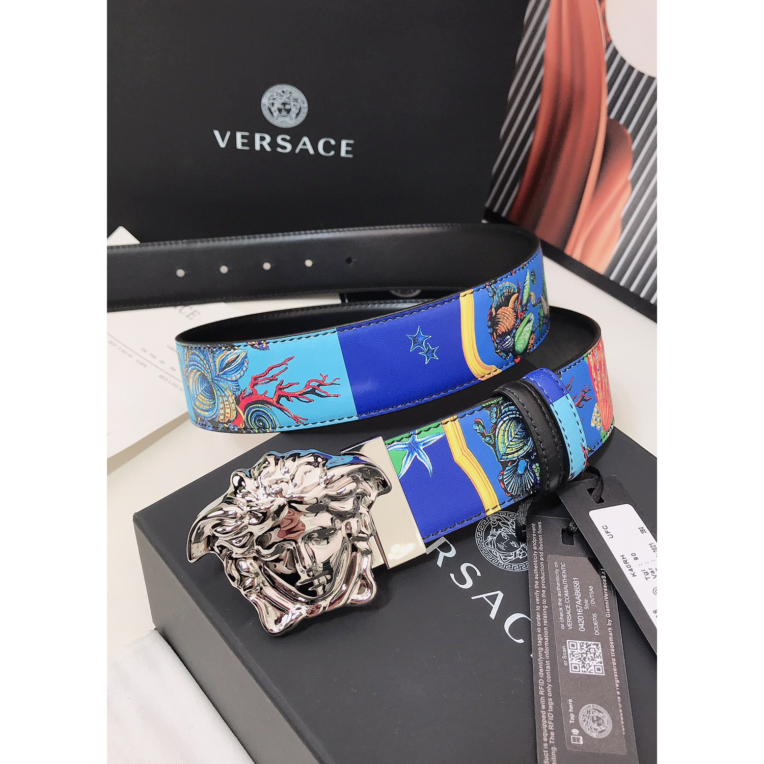 Versace Marine Organism Print 40 MM Belt  - PerfectKickZ