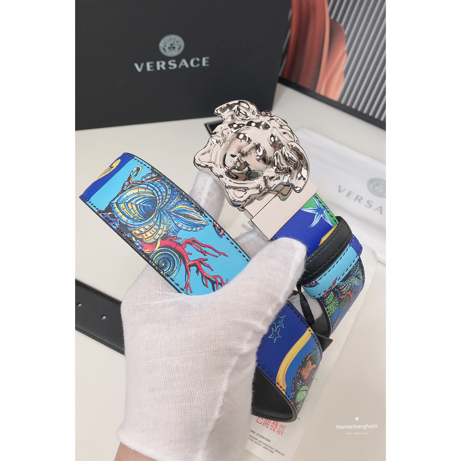 Versace Marine Organism Print 40 MM Belt  - PerfectKickZ