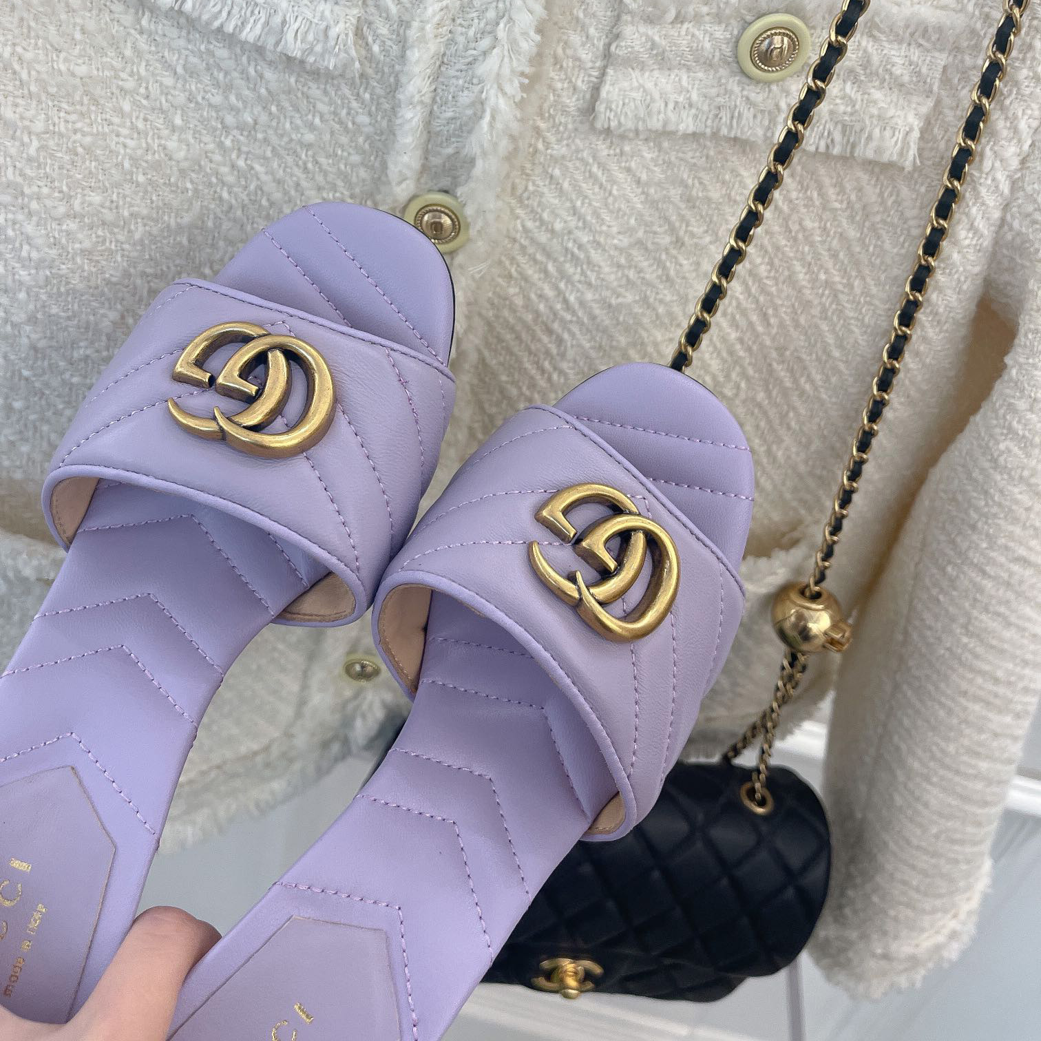Gucci Women's Double G Slide Sandal With Heel Height Of 7.5cm - 