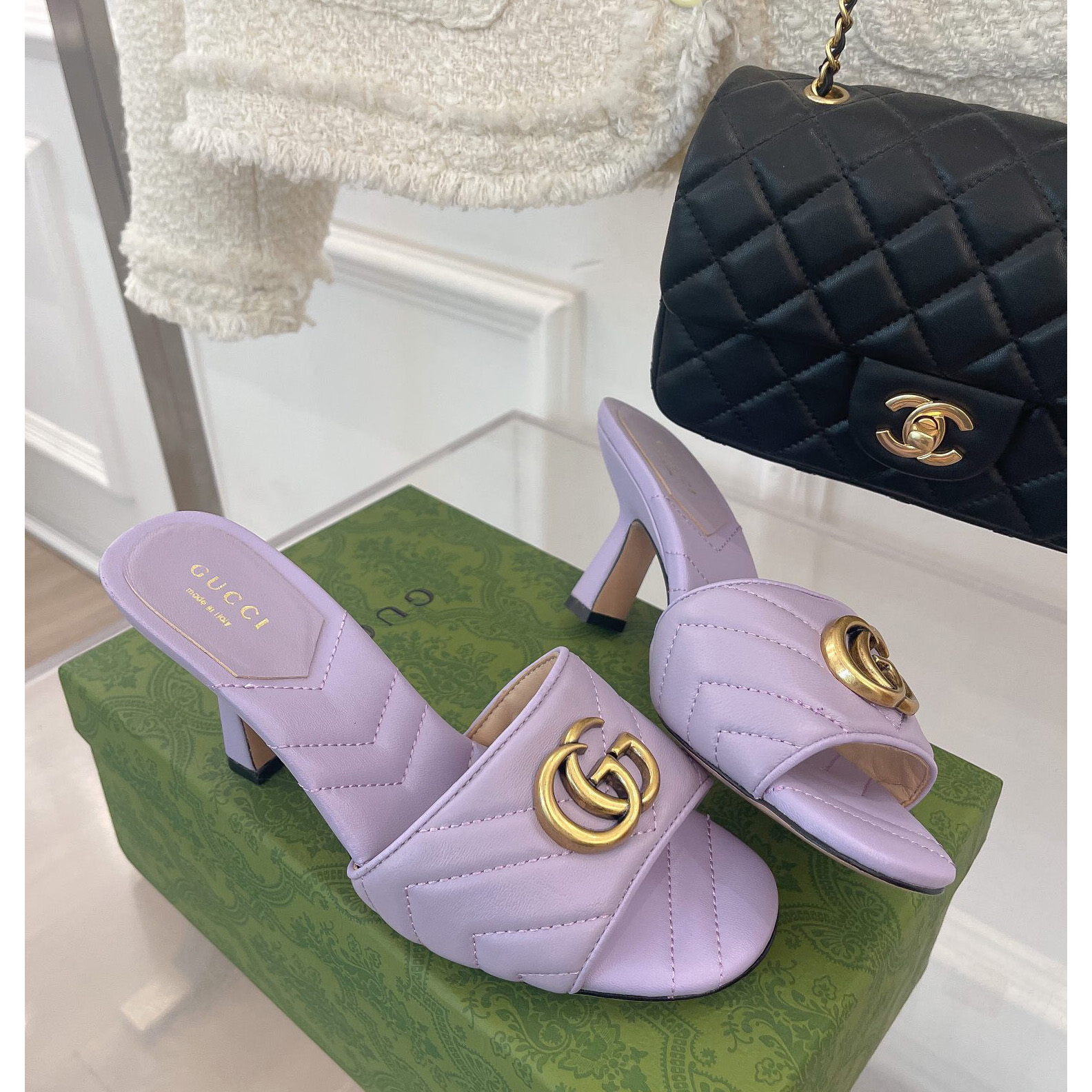 Gucci Women's Double G Slide Sandal With Heel Height Of 7.5cm - PerfectKickZ