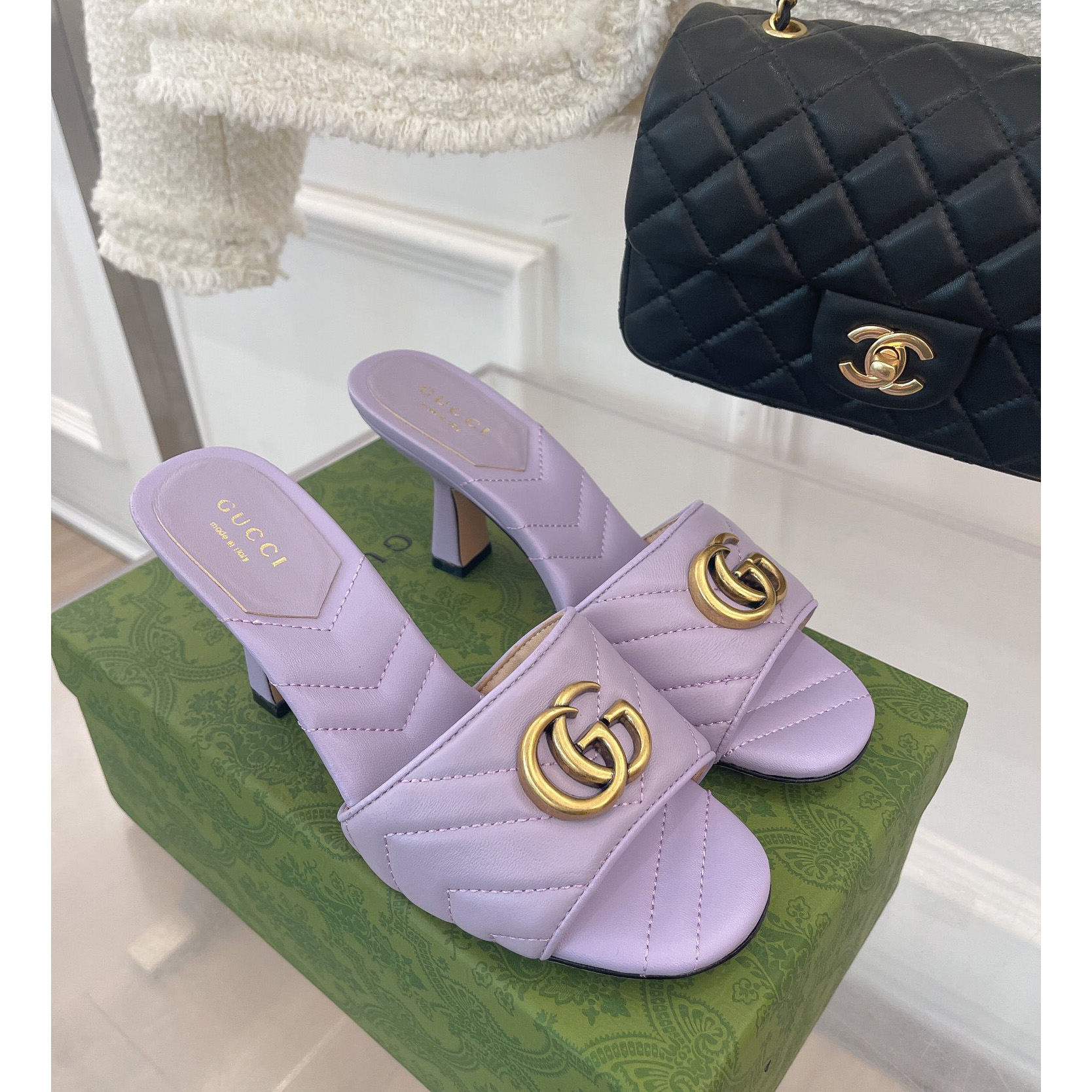 Gucci Women's Double G Slide Sandal With Heel Height Of 7.5cm - 