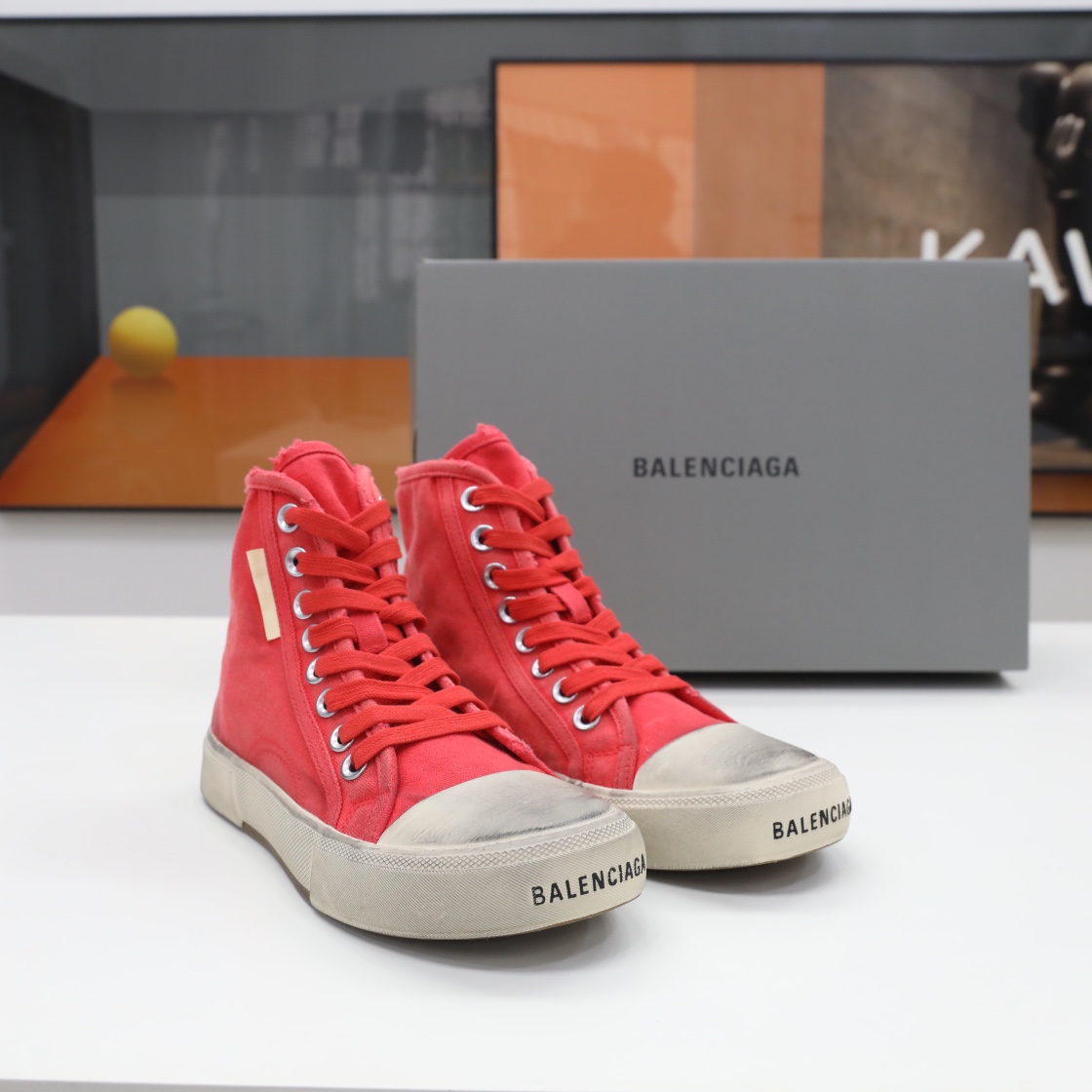 Balenciaga Men's  Paris High Top Sneaker In Red - PerfectKickZ