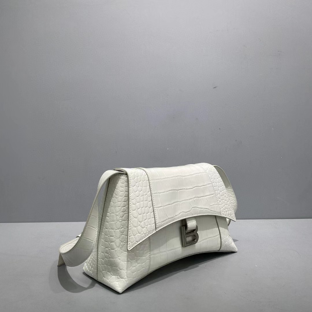 Balenciaga Women's Downtown Small Shoulder Bag Crocodile Embossed In White（29-18-10CM） - PerfectKickZ