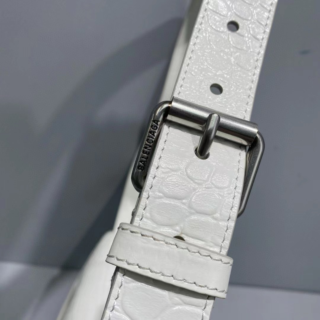 Balenciaga Women's Downtown Small Shoulder Bag Crocodile Embossed In White（29-18-10CM） - PerfectKickZ