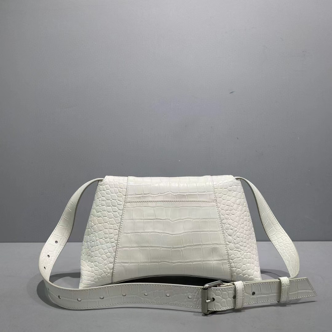 Balenciaga Women's Downtown Small Shoulder Bag Crocodile Embossed In White（29-18-10CM） - PerfectKickZ