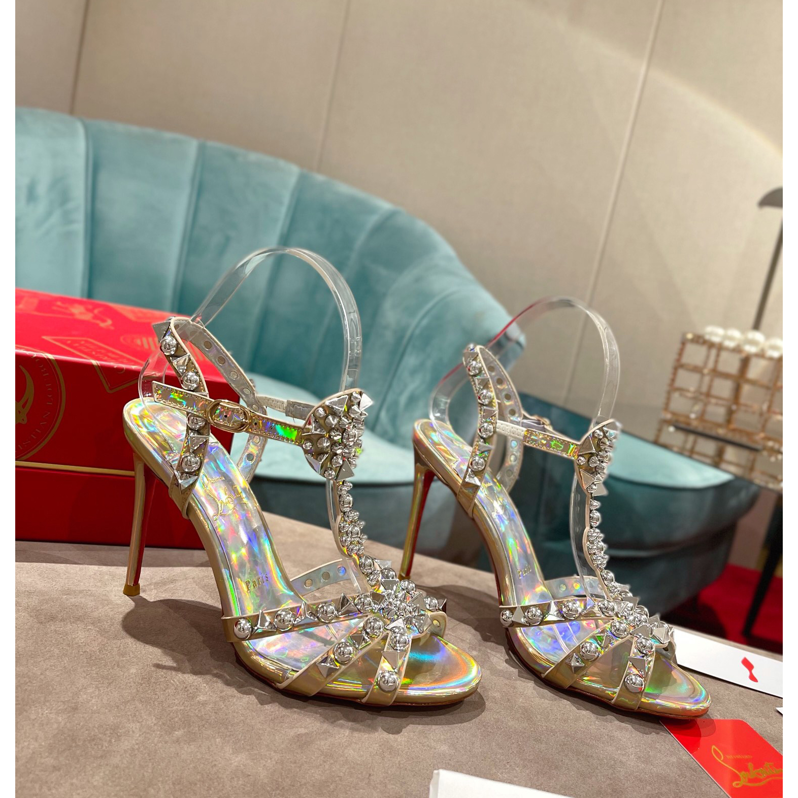 Christian Louboutin Silver Sandal（10cm Heel Height） - PerfectKickZ