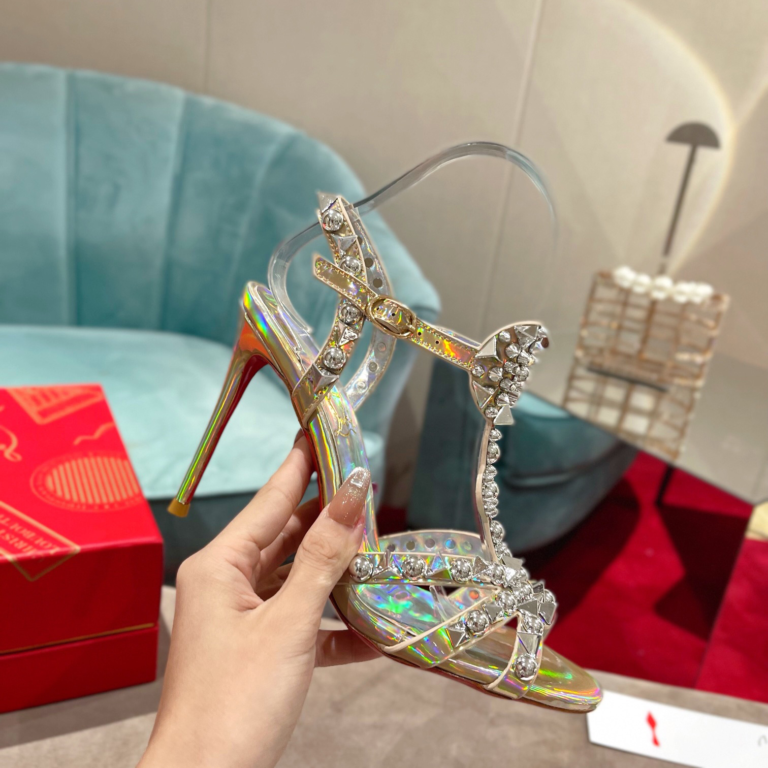Christian Louboutin Silver Sandal（10cm Heel Height） - PerfectKickZ