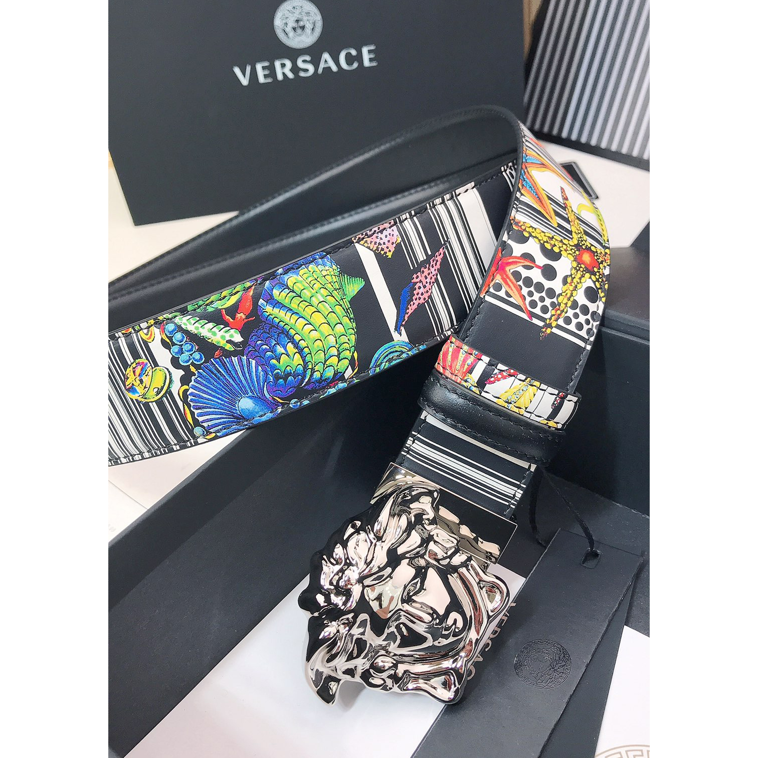 Versace Marine Organism Print 40 MM Belt  - PerfectKickZ
