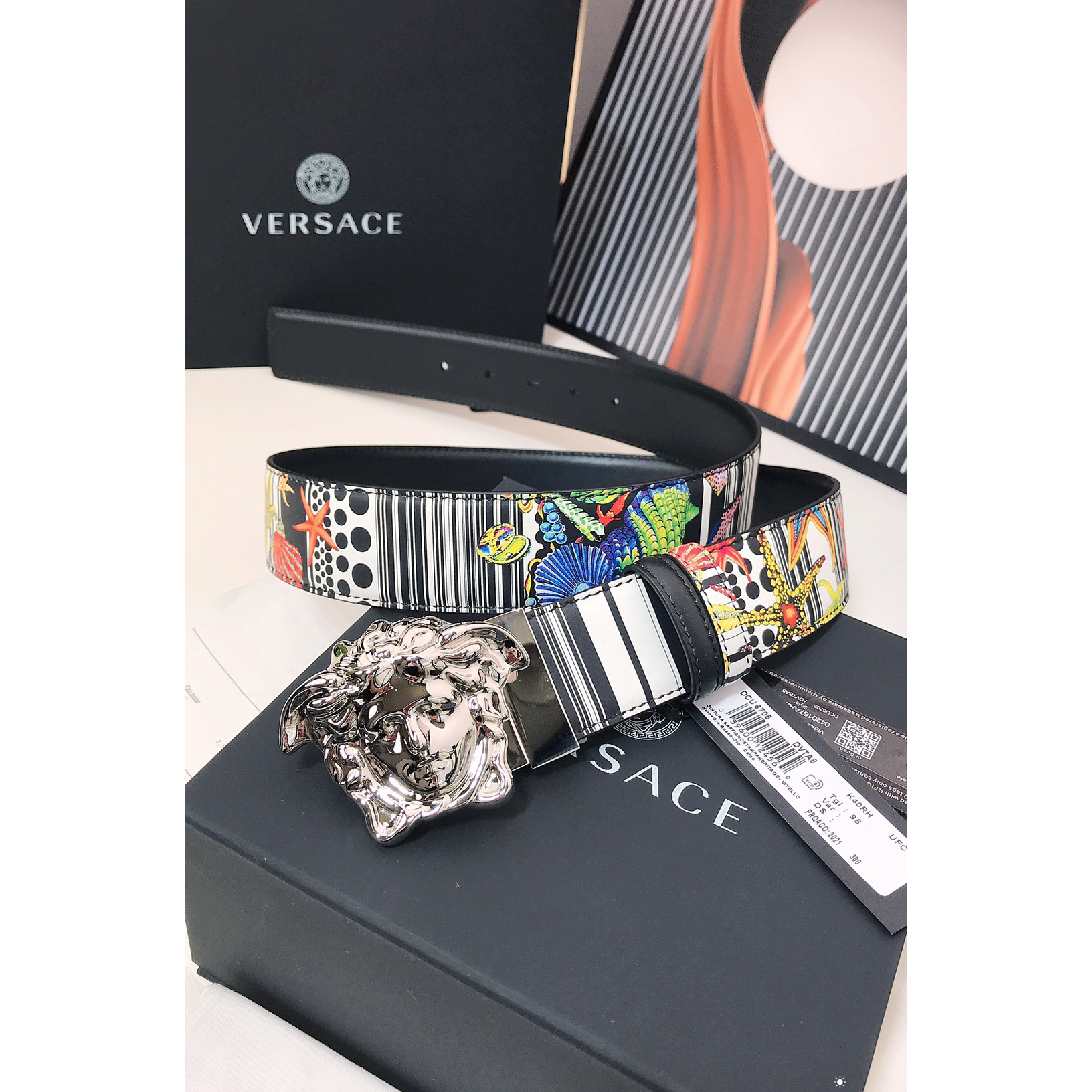 Versace Marine Organism Print 40 MM Belt  - PerfectKickZ