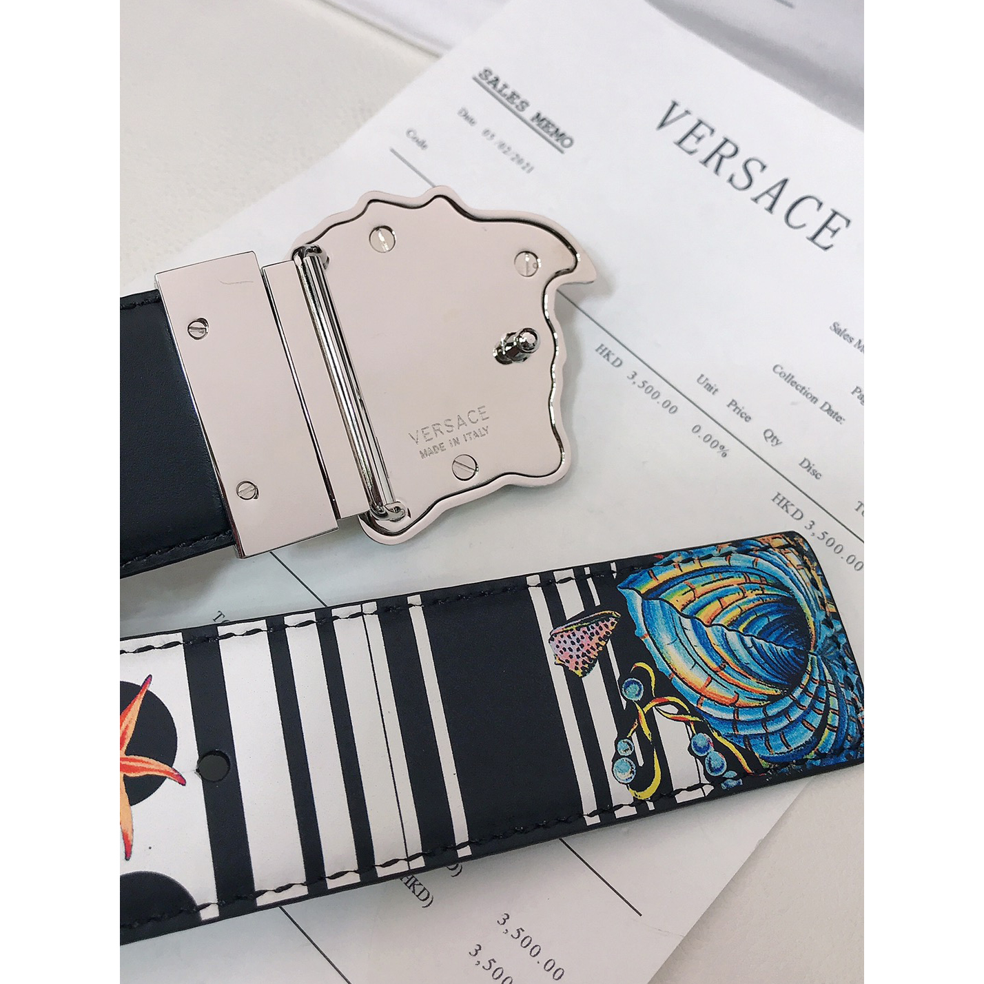 Versace Marine Organism Print 40 MM Belt  - PerfectKickZ