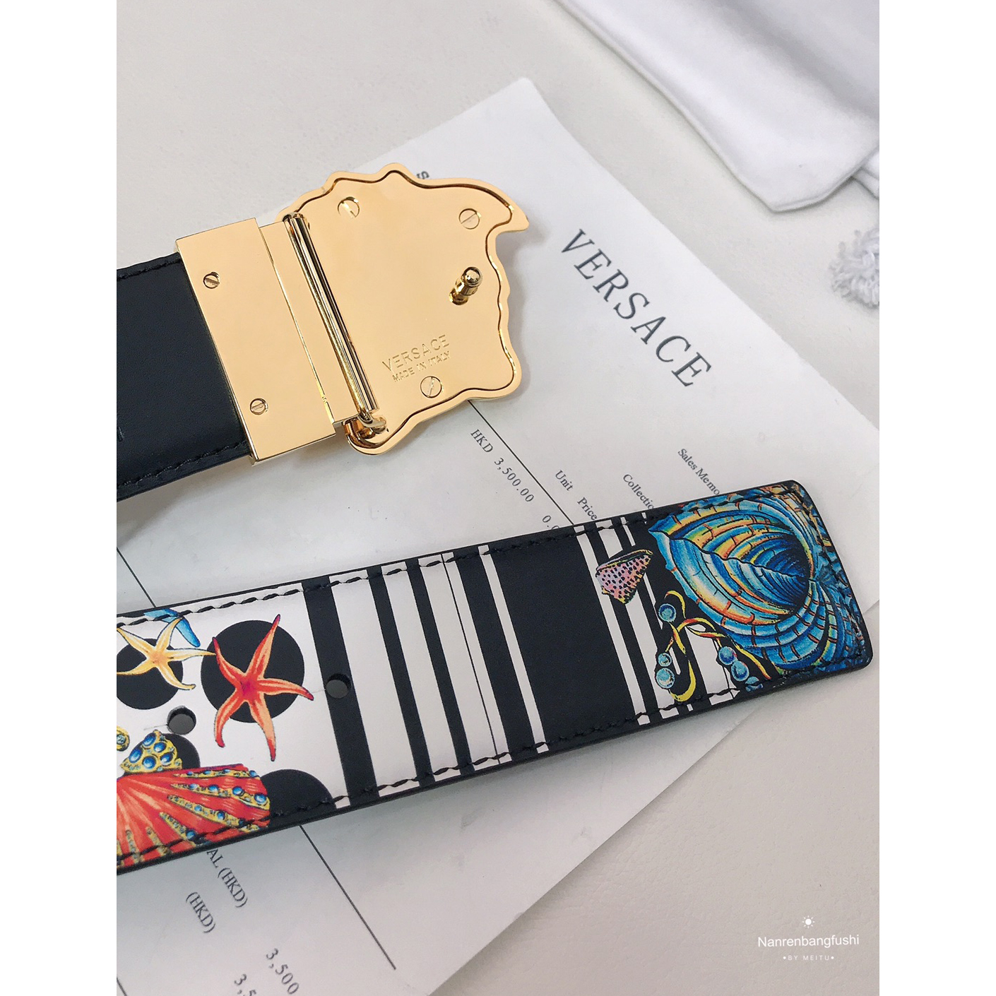 Versace Marine Organism Print 40 MM Belt  - PerfectKickZ