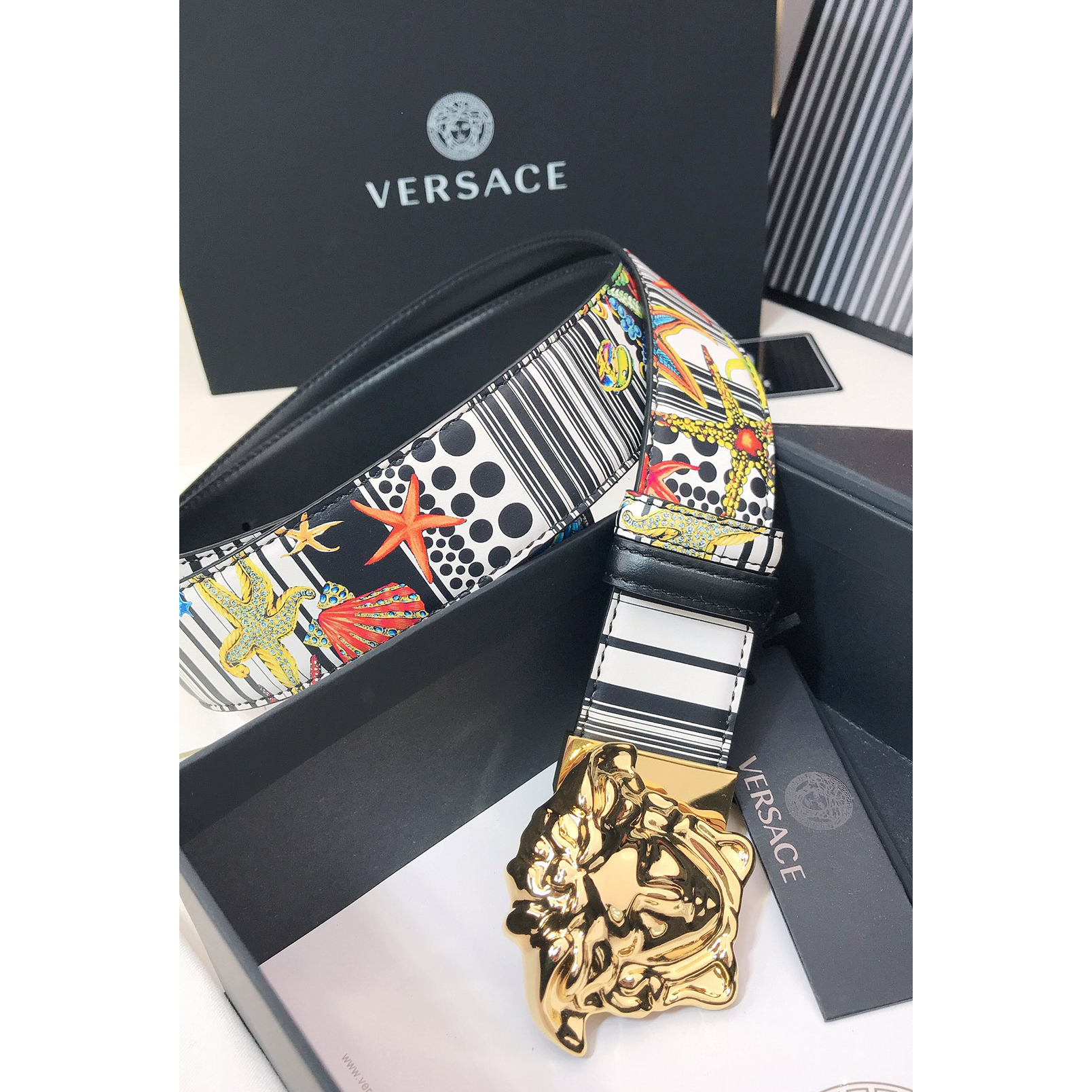 Versace Marine Organism Print 40 MM Belt  - PerfectKickZ