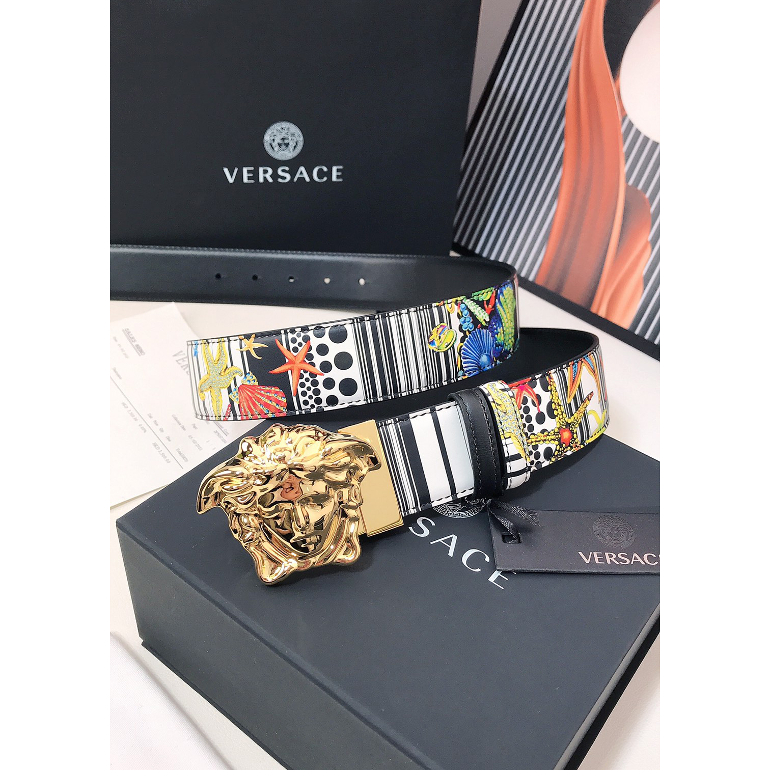 Versace Marine Organism Print 40 MM Belt  - PerfectKickZ