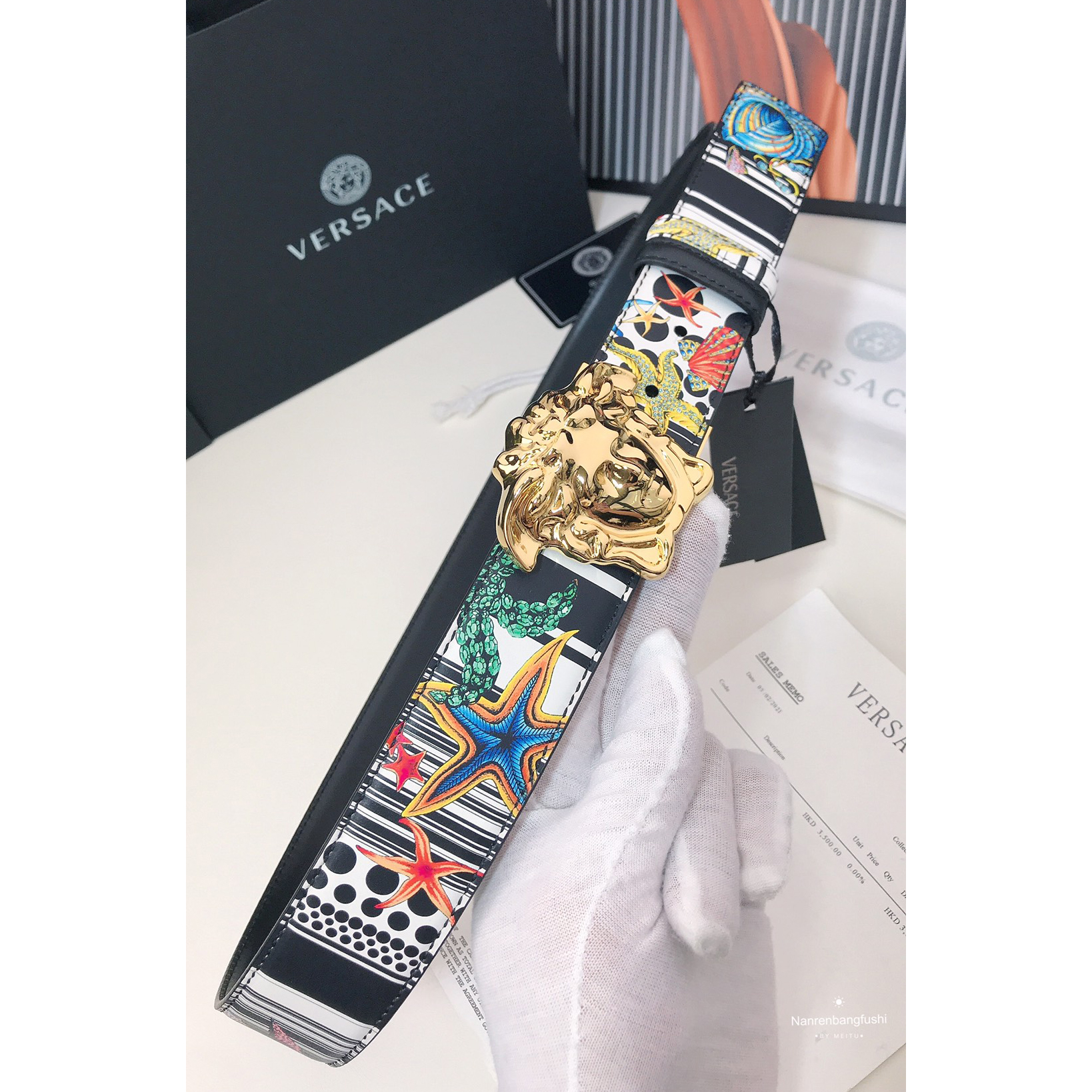Versace Marine Organism Print 40 MM Belt  - PerfectKickZ