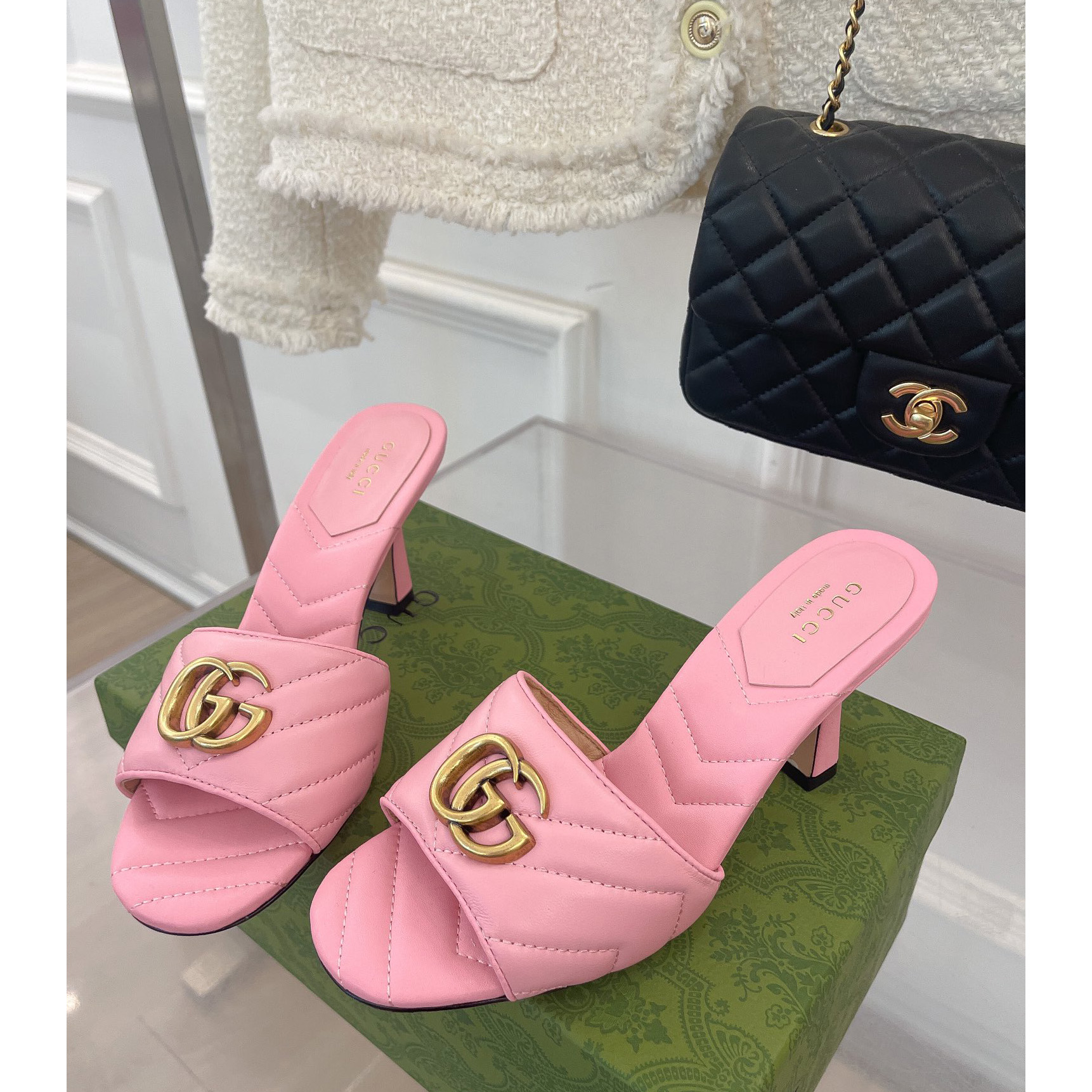 Gucci Women's Double G Slide Sandal With Heel Height Of 7.5cm - PerfectKickZ
