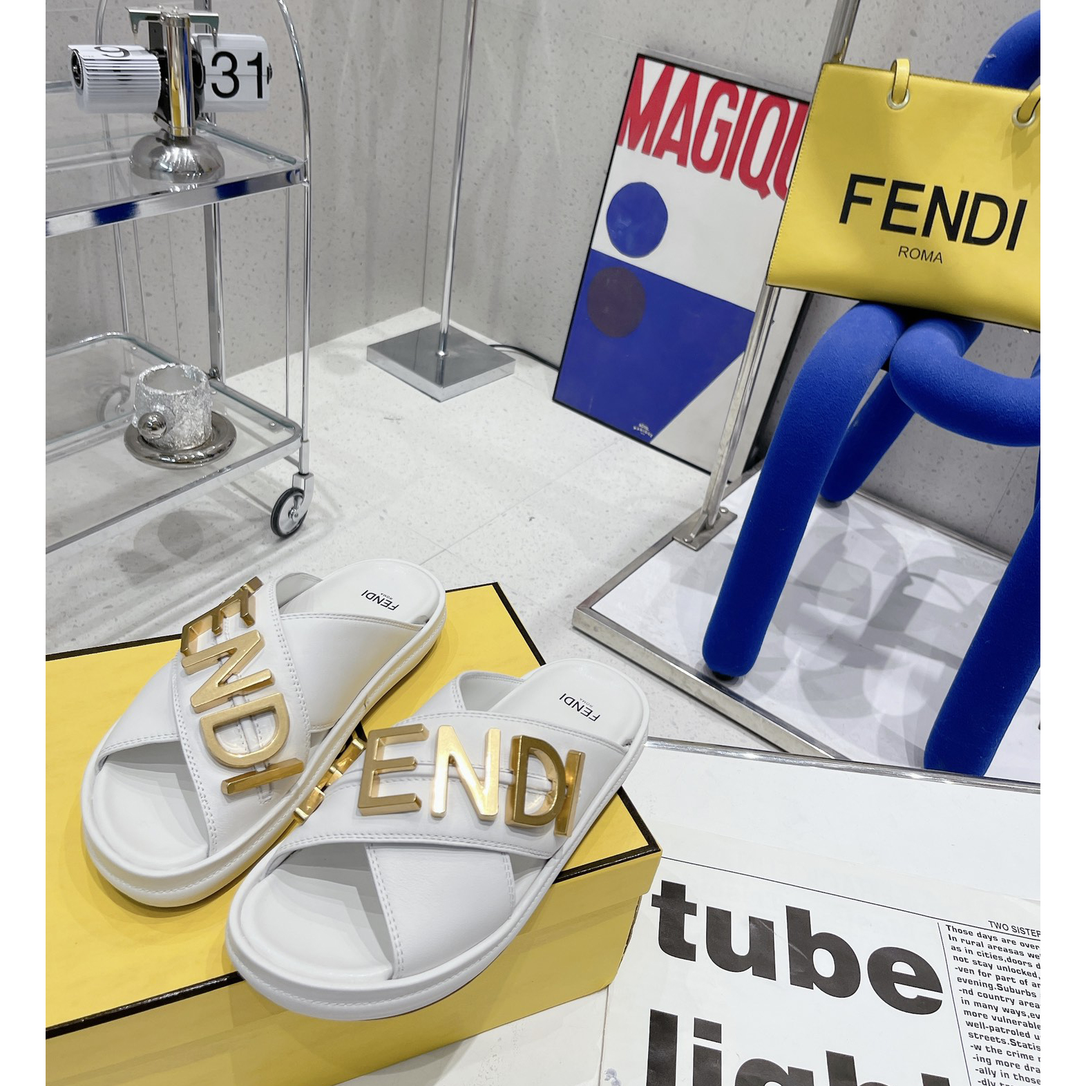 Fendi Graphy White Leather Slides - PerfectKickZ