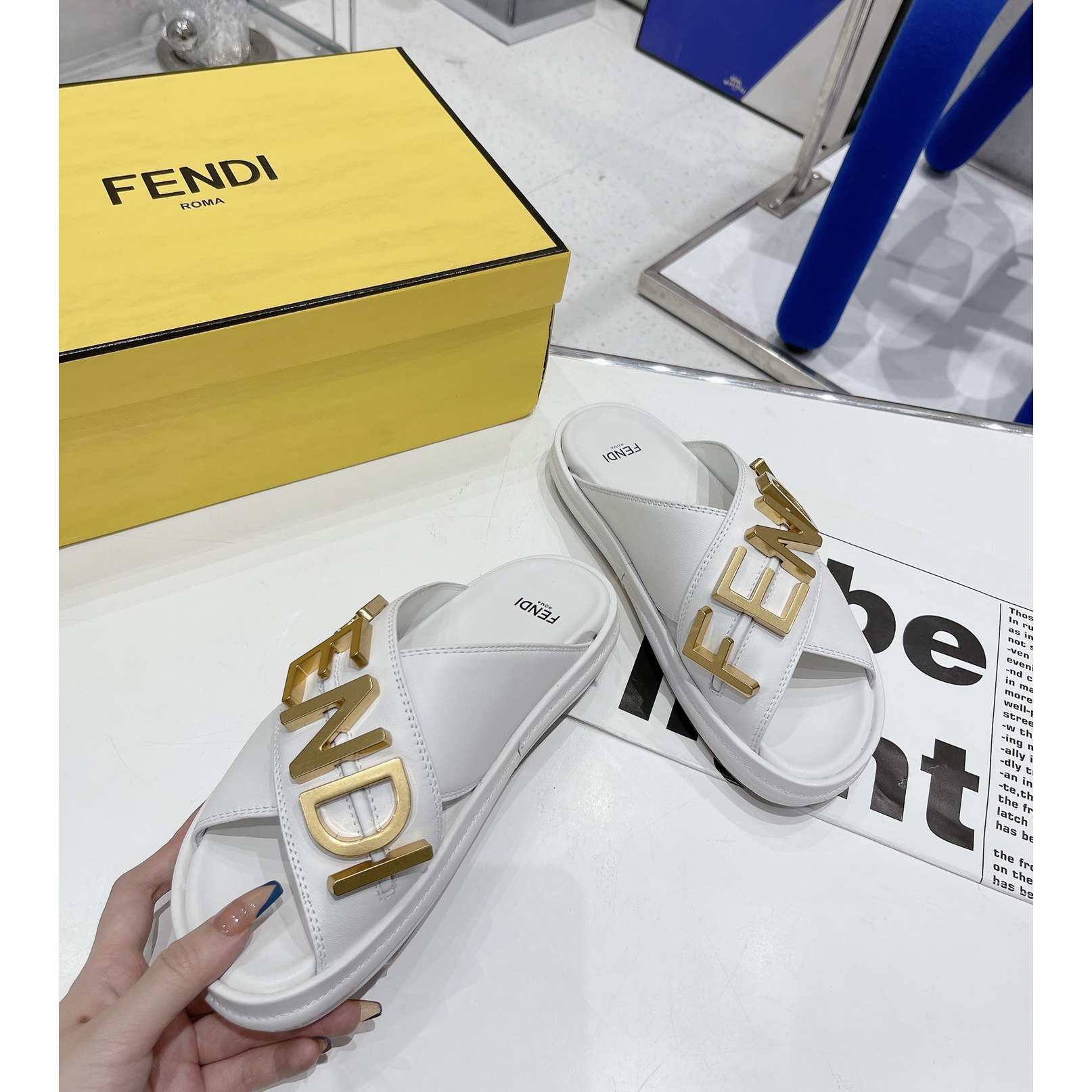 Fendi Graphy White Leather Slides - PerfectKickZ