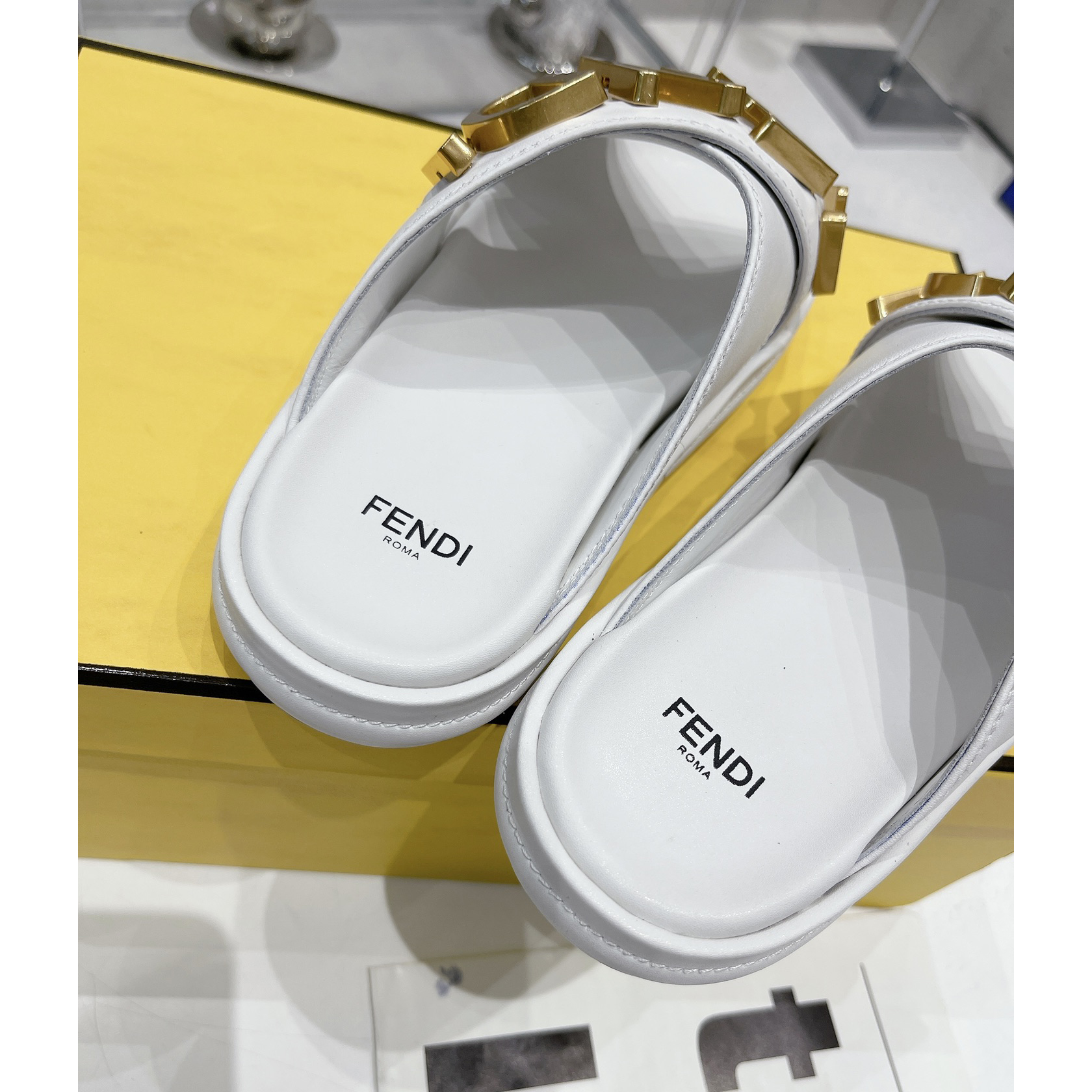 Fendi Graphy White Leather Slides - PerfectKickZ