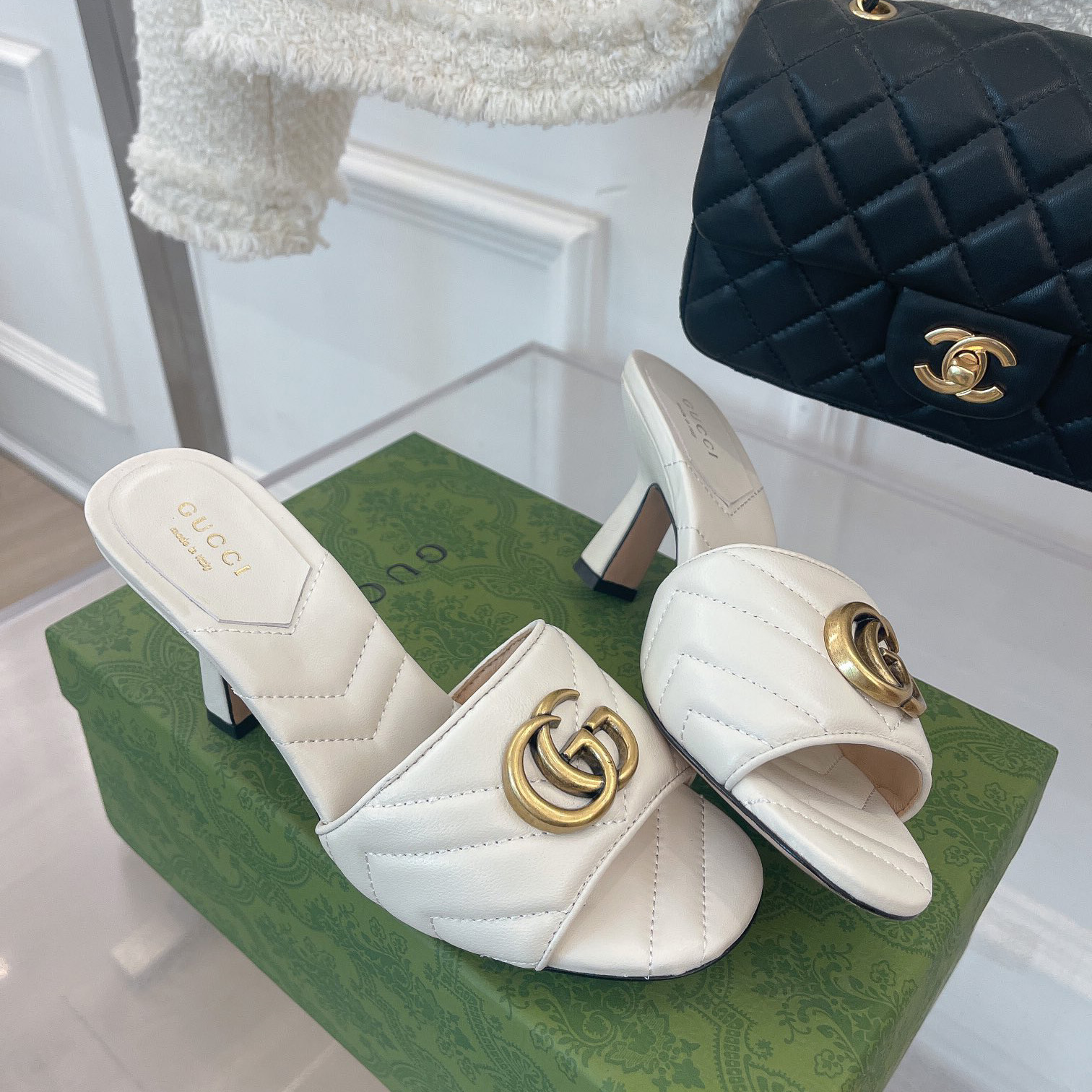 Gucci Women's Double G Slide Sandal With Heel Height Of 7.5cm - 