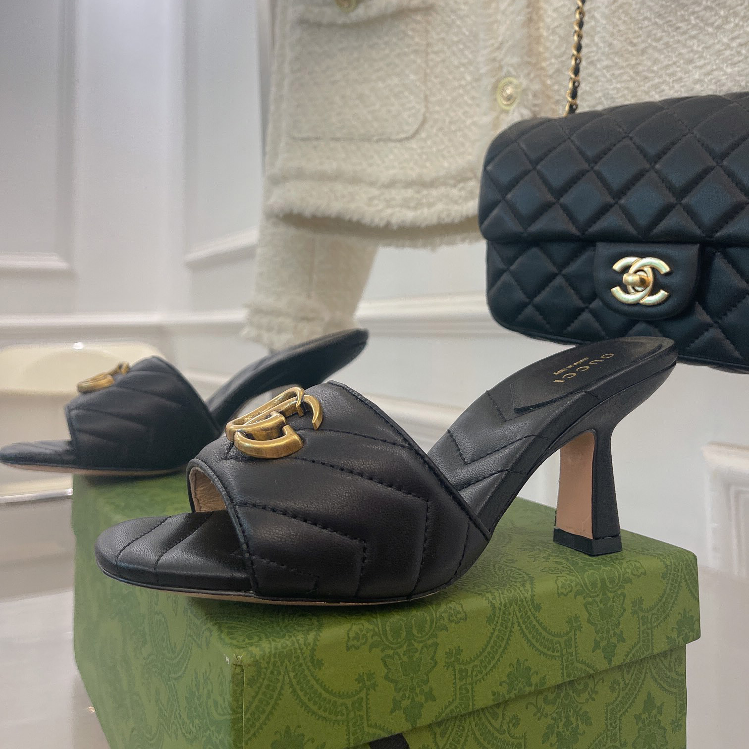 Gucci Women's Double G Slide Sandal With Heel Height Of 7.5cm - PerfectKickZ