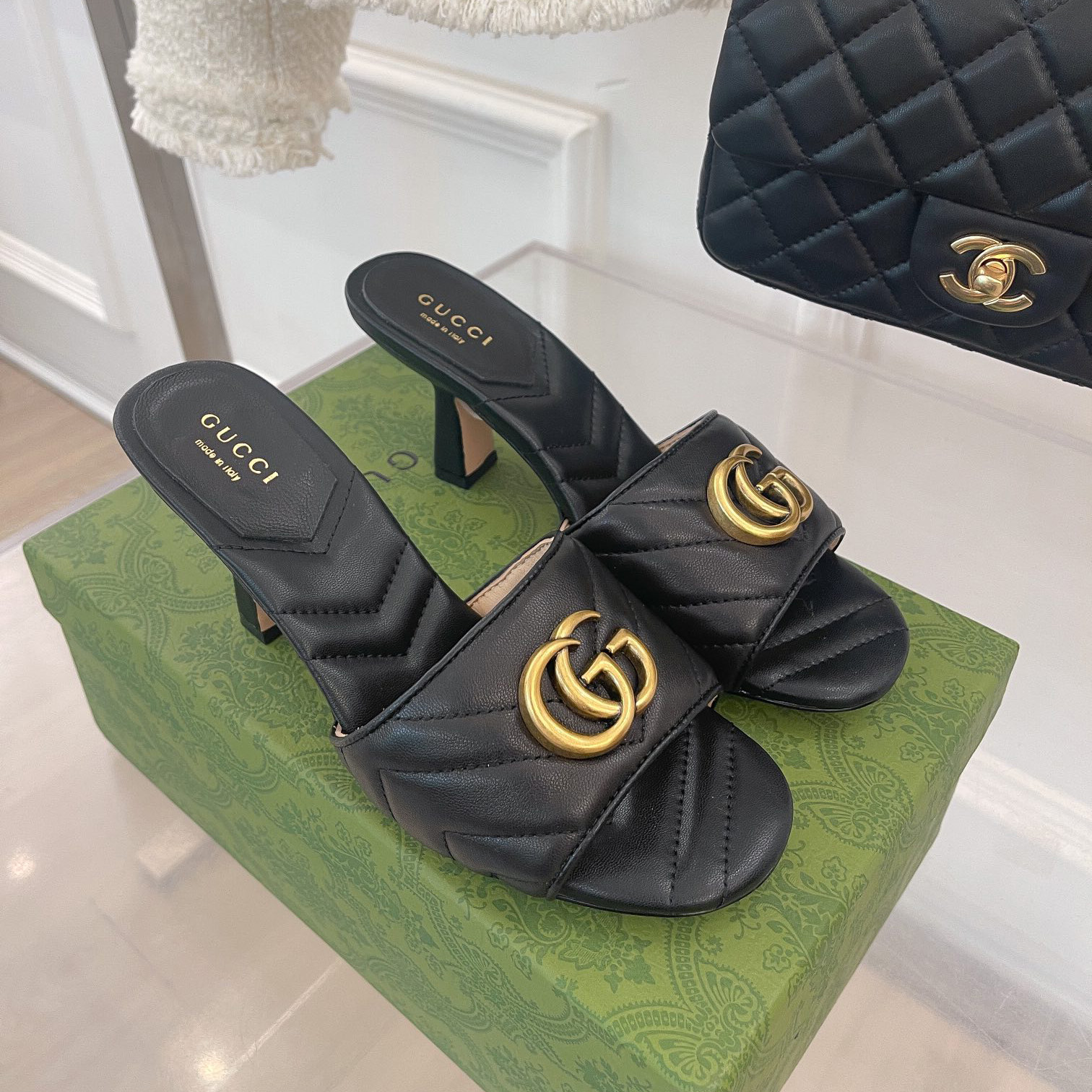 Gucci Women's Double G Slide Sandal With Heel Height Of 7.5cm - 