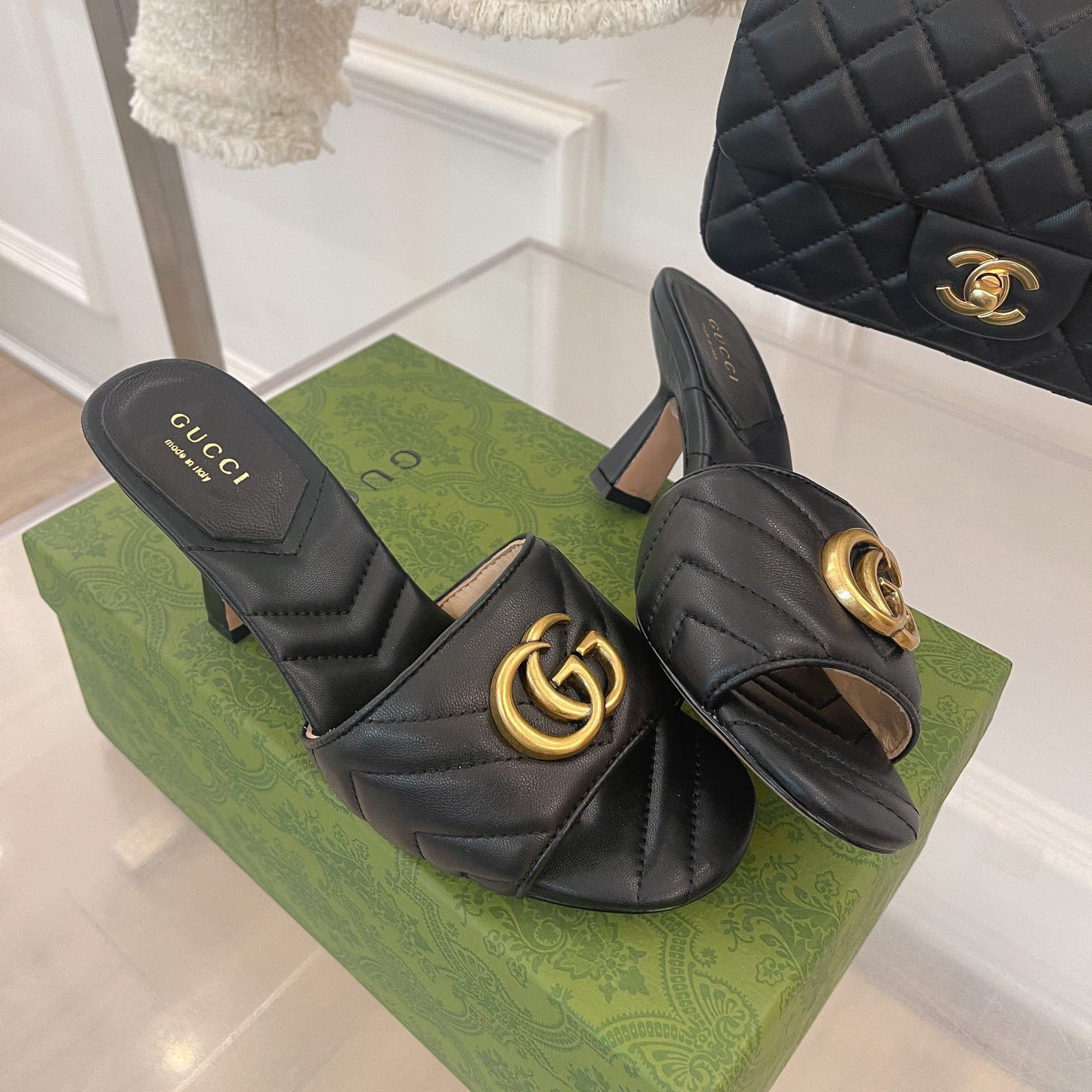 Gucci Women's Double G Slide Sandal With Heel Height Of 7.5cm - PerfectKickZ
