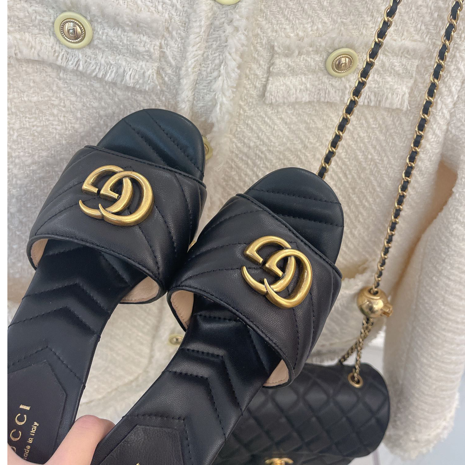 Gucci Women's Double G Slide Sandal With Heel Height Of 7.5cm - 