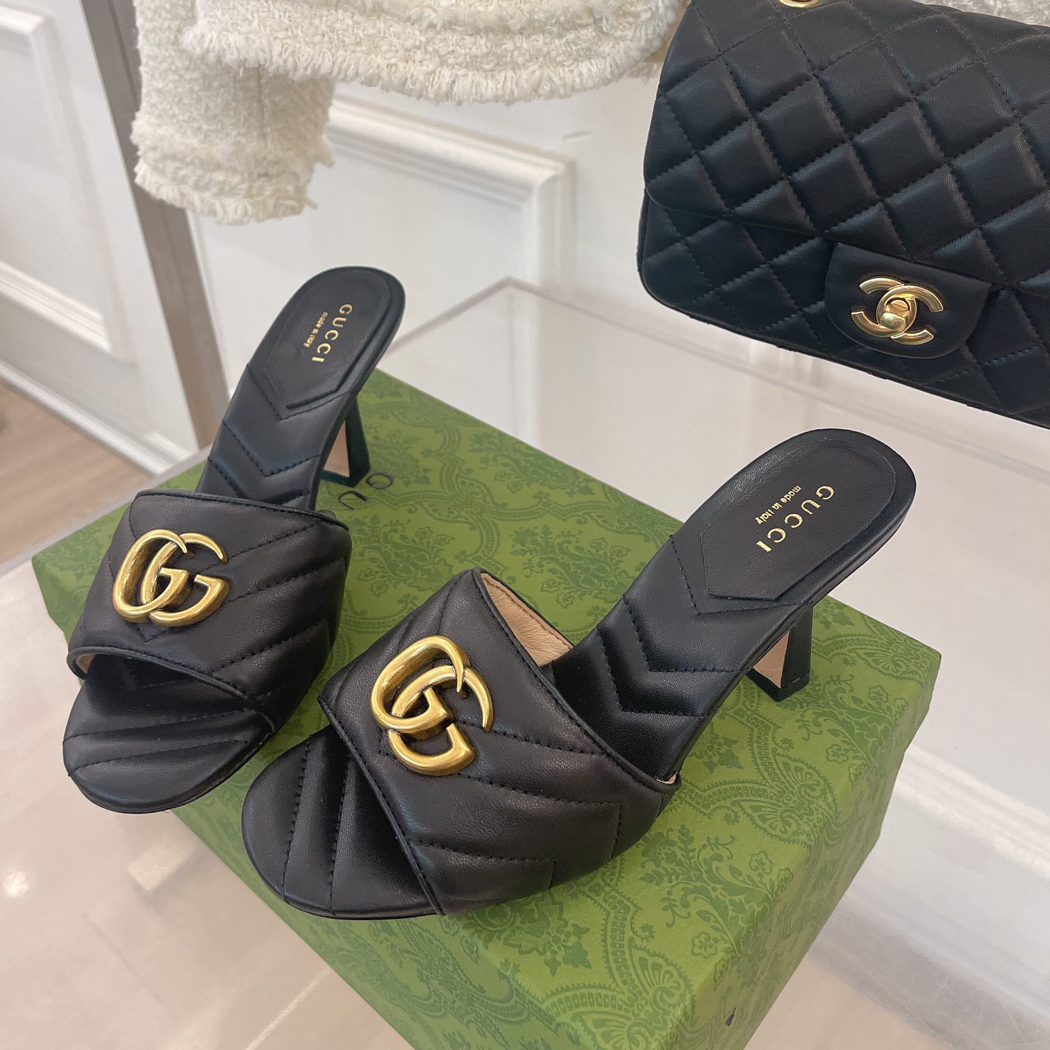 Gucci Women's Double G Slide Sandal With Heel Height Of 7.5cm - 