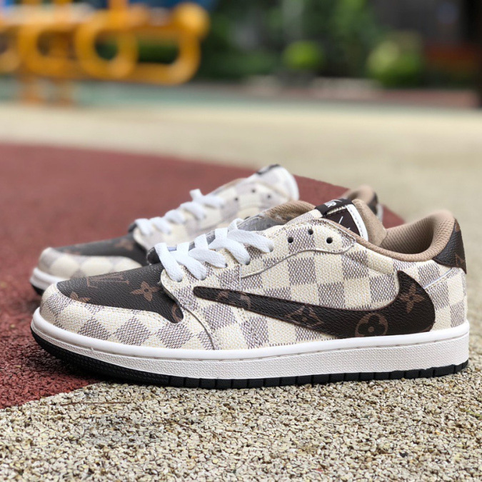 Louis Vuitton x Travis Scott x Nike Air Jordan 1 Low OG SP"Damier Azur/Brown/LV Monogram" Sneaker  DM7866-616 - PerfectKickZ