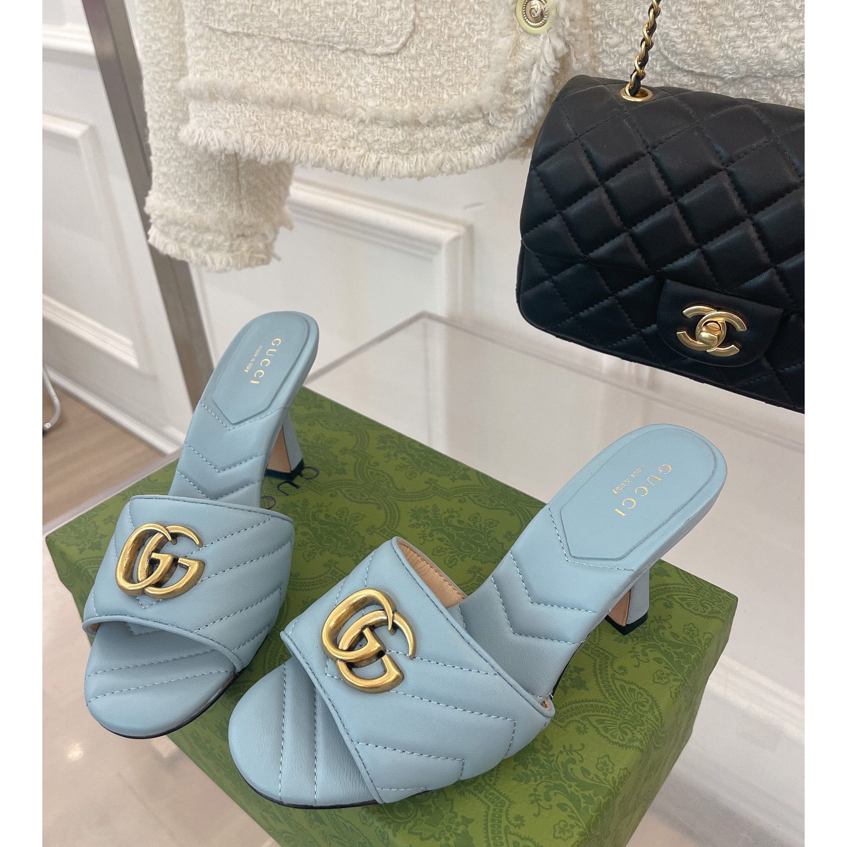 Gucci Women's Double G Slide Sandal With Heel Height Of 7.5cm - PerfectKickZ