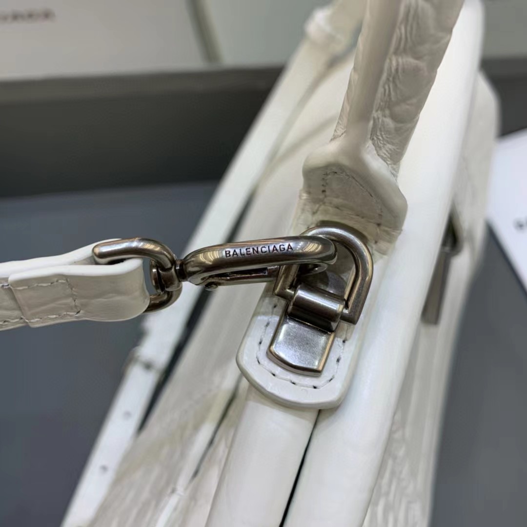 Balenciaga Women's Editor Small Bag Crocodile Embossed In White（27-15.5-11CM） - PerfectKickZ
