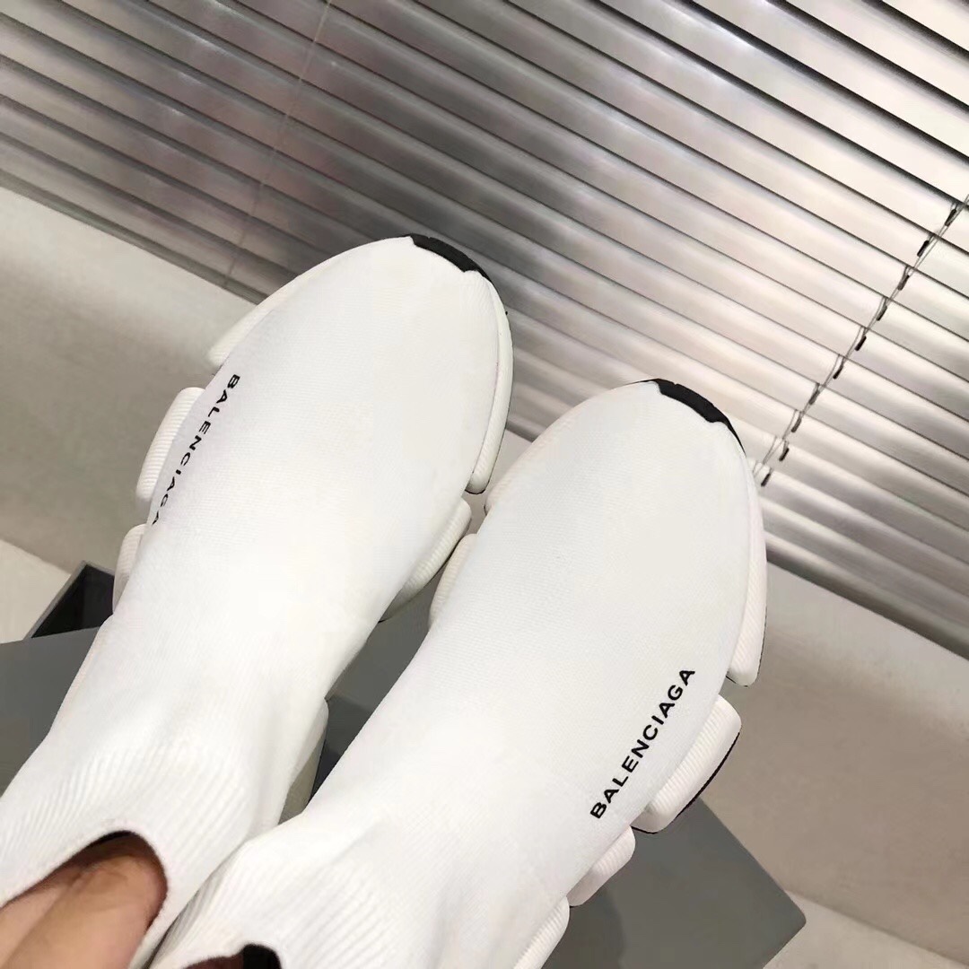 Balenciaga  Speed 2.0 Recycled Knit Sneaker In White/Black - PerfectKickZ