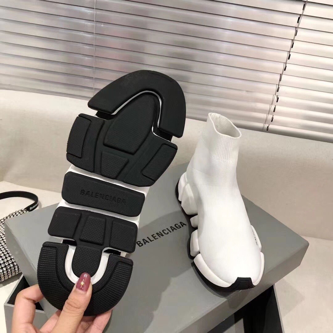 Balenciaga  Speed 2.0 Recycled Knit Sneaker In White/Black - PerfectKickZ