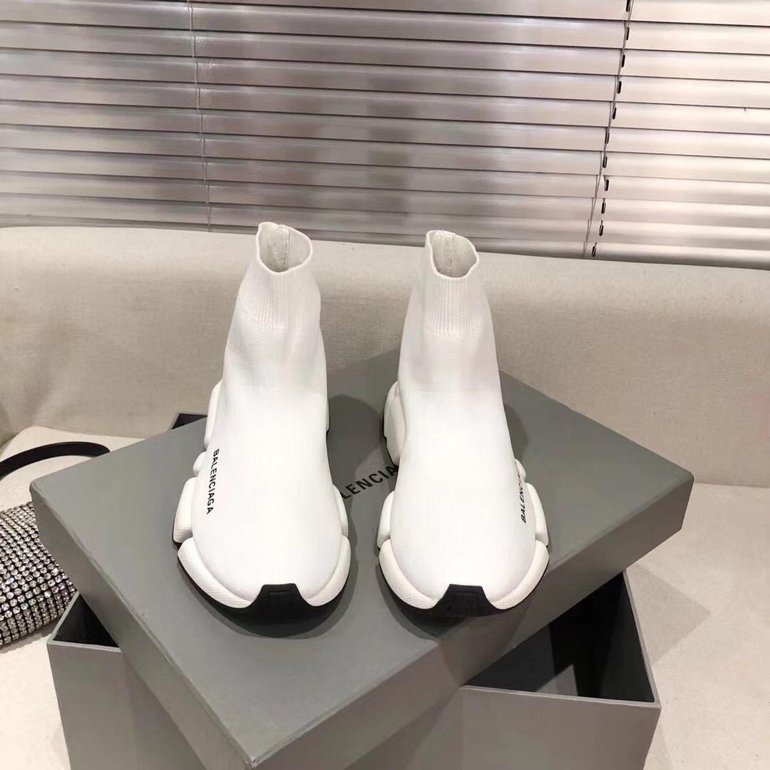 Balenciaga  Speed 2.0 Recycled Knit Sneaker In White/Black - PerfectKickZ
