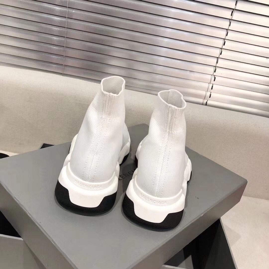 Balenciaga  Speed 2.0 Recycled Knit Sneaker In White/Black - PerfectKickZ
