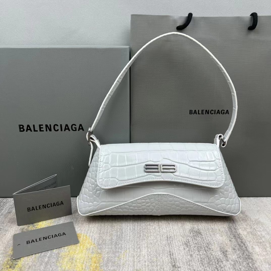 Balenciaga Women's XX Medium Flap Bag Crocodile Embossed In White（27-25.5-4CM） - PerfectKickZ
