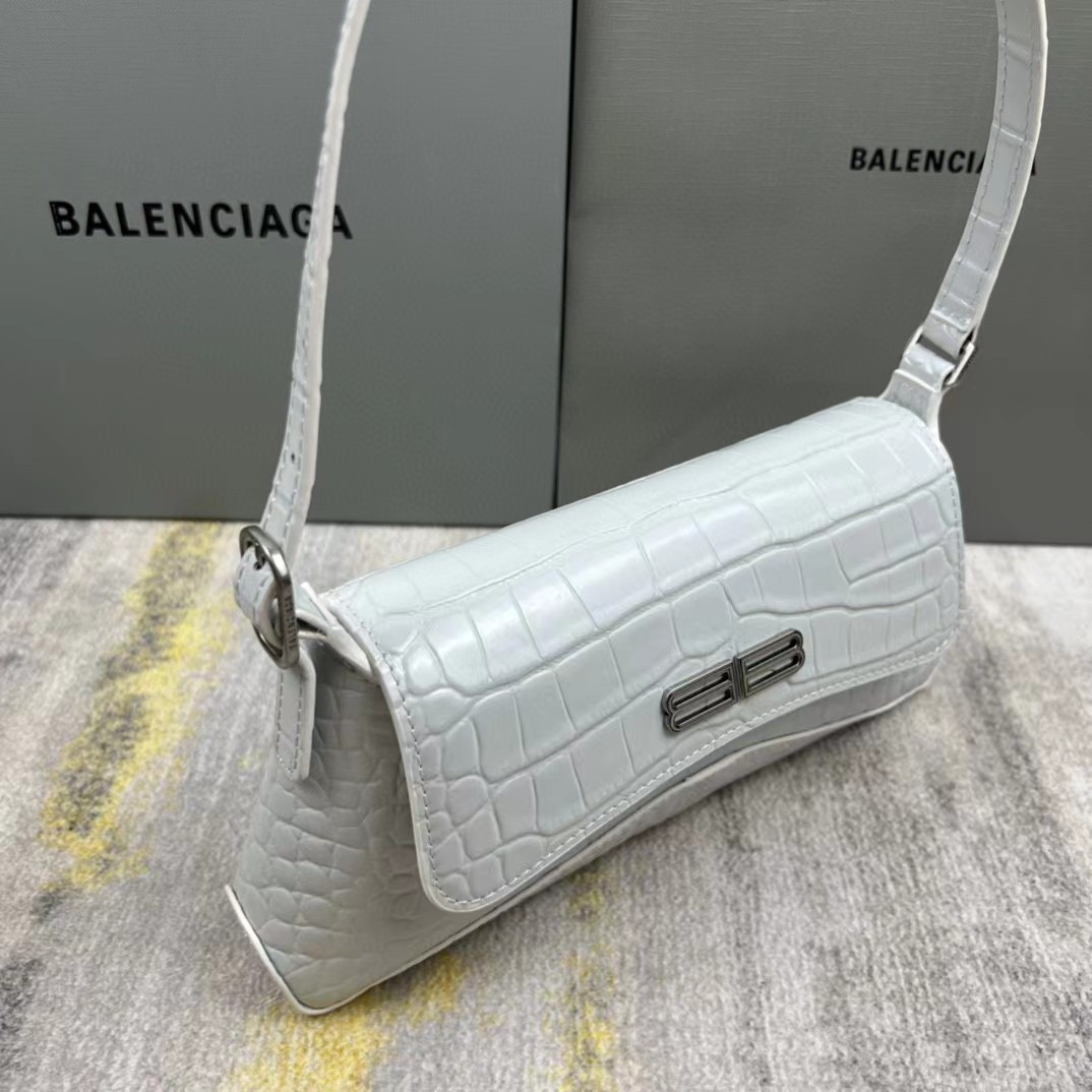 Balenciaga Women's XX Medium Flap Bag Crocodile Embossed In White（27-25.5-4CM） - PerfectKickZ