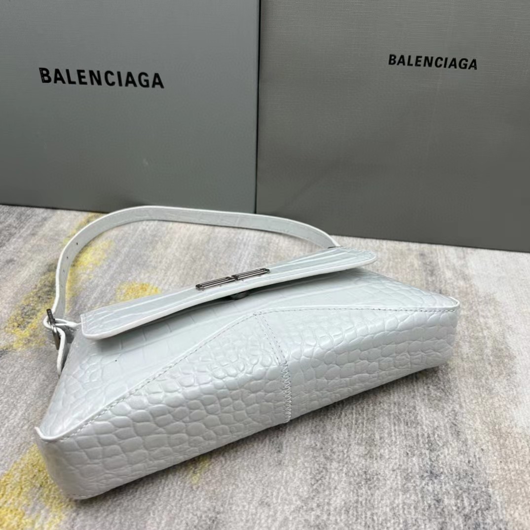 Balenciaga Women's XX Medium Flap Bag Crocodile Embossed In White（27-25.5-4CM） - PerfectKickZ