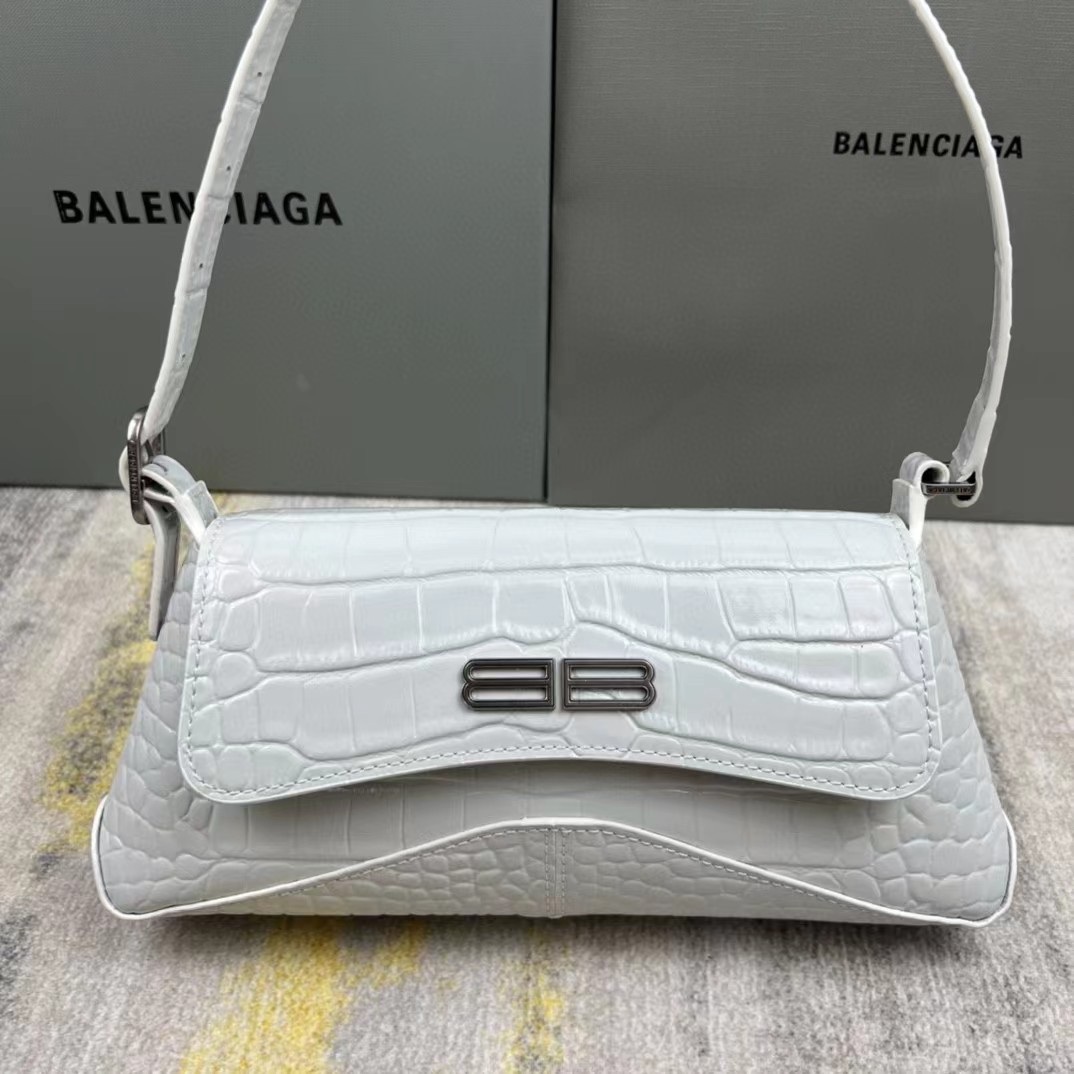 Balenciaga Women's XX Medium Flap Bag Crocodile Embossed In White（27-25.5-4CM） - PerfectKickZ