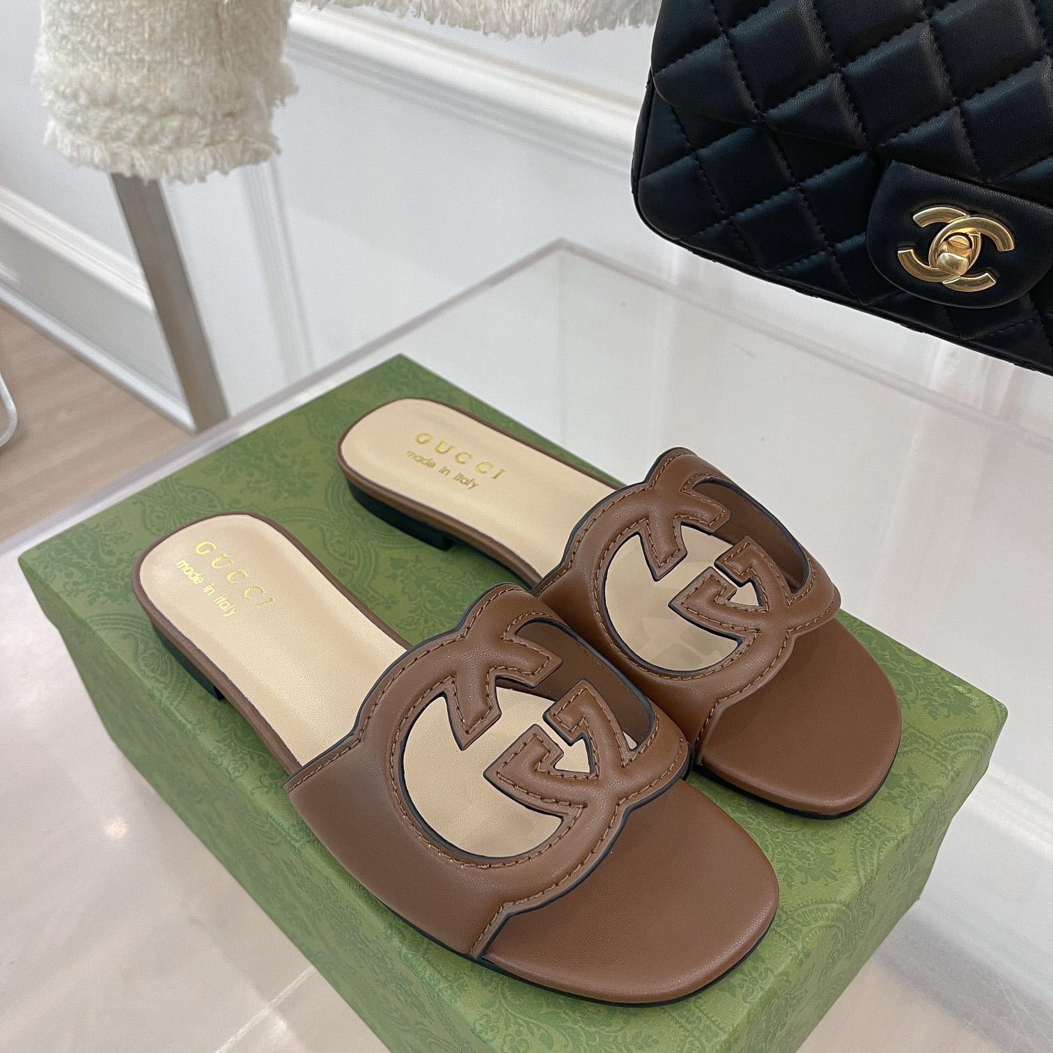 Gucci Women's Interlocking G Cut-Out Slide Sandal - PerfectKickZ