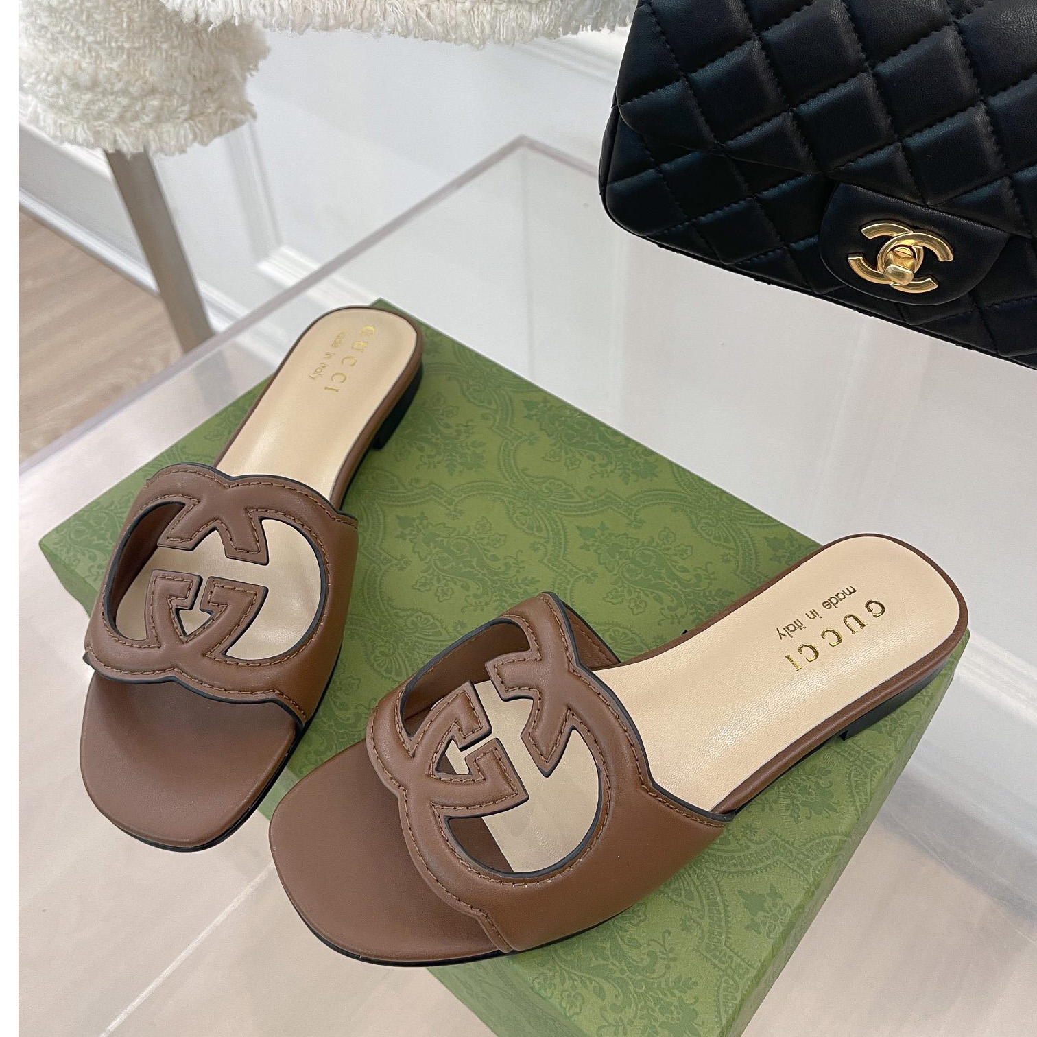 Gucci Women's Interlocking G Cut-Out Slide Sandal - 