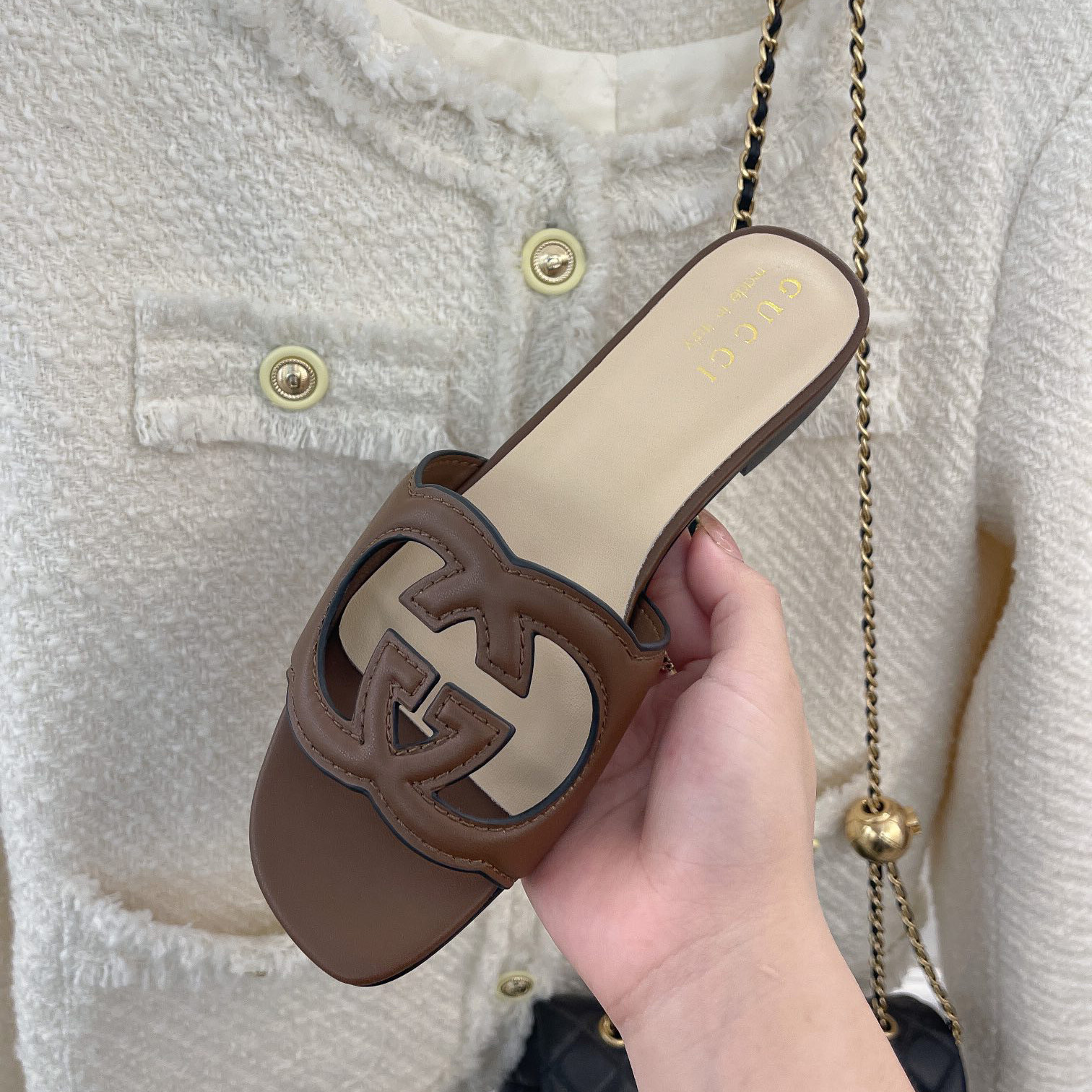 Gucci Women's Interlocking G Cut-Out Slide Sandal - 