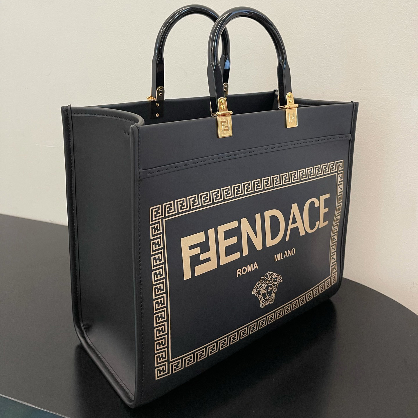 Versace x Fendi Sunshine Medium Fendace Printed White Leather Shopper(35-31-17cm) - PerfectKickZ