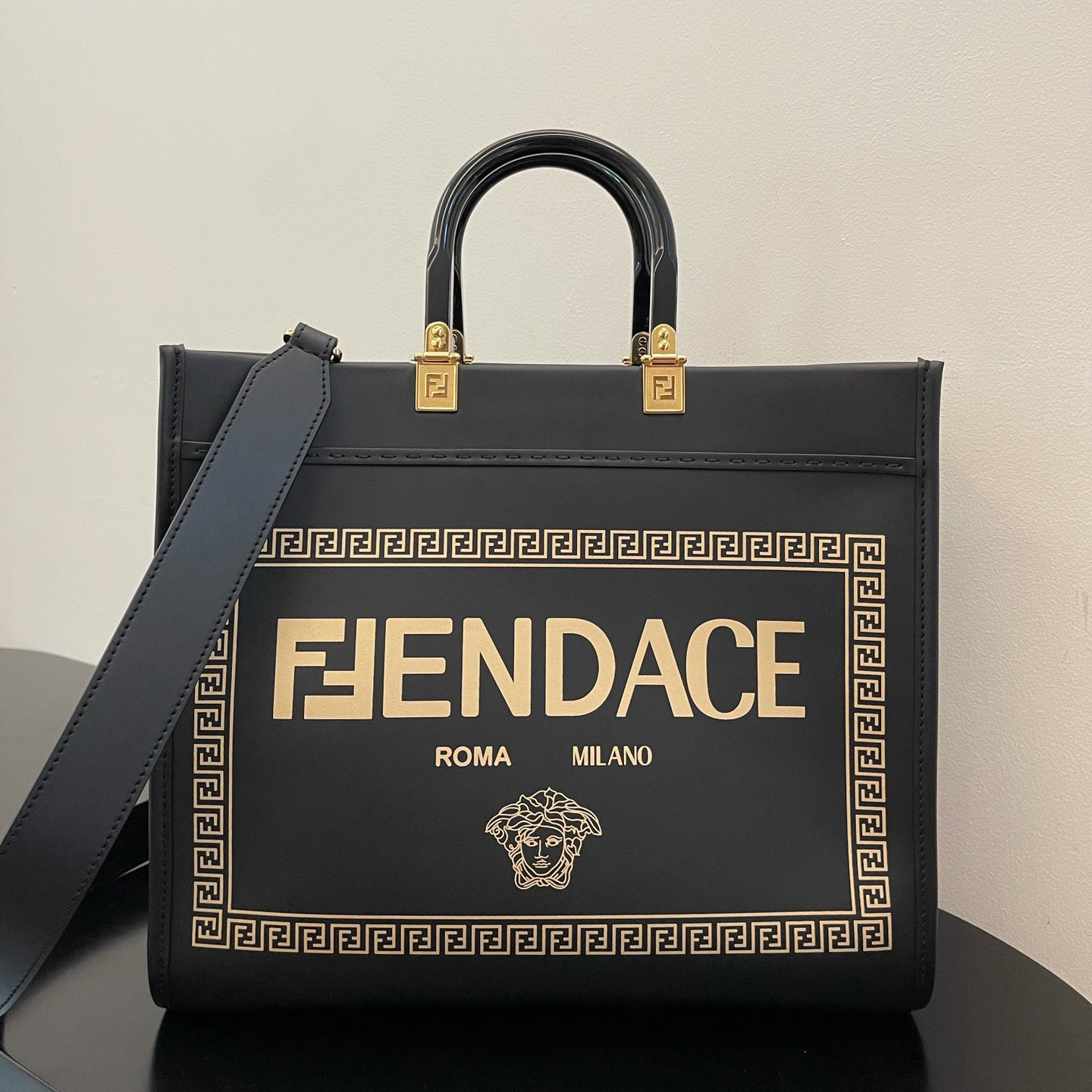 Versace x Fendi Sunshine Medium Fendace Printed White Leather Shopper(35-31-17cm) - PerfectKickZ