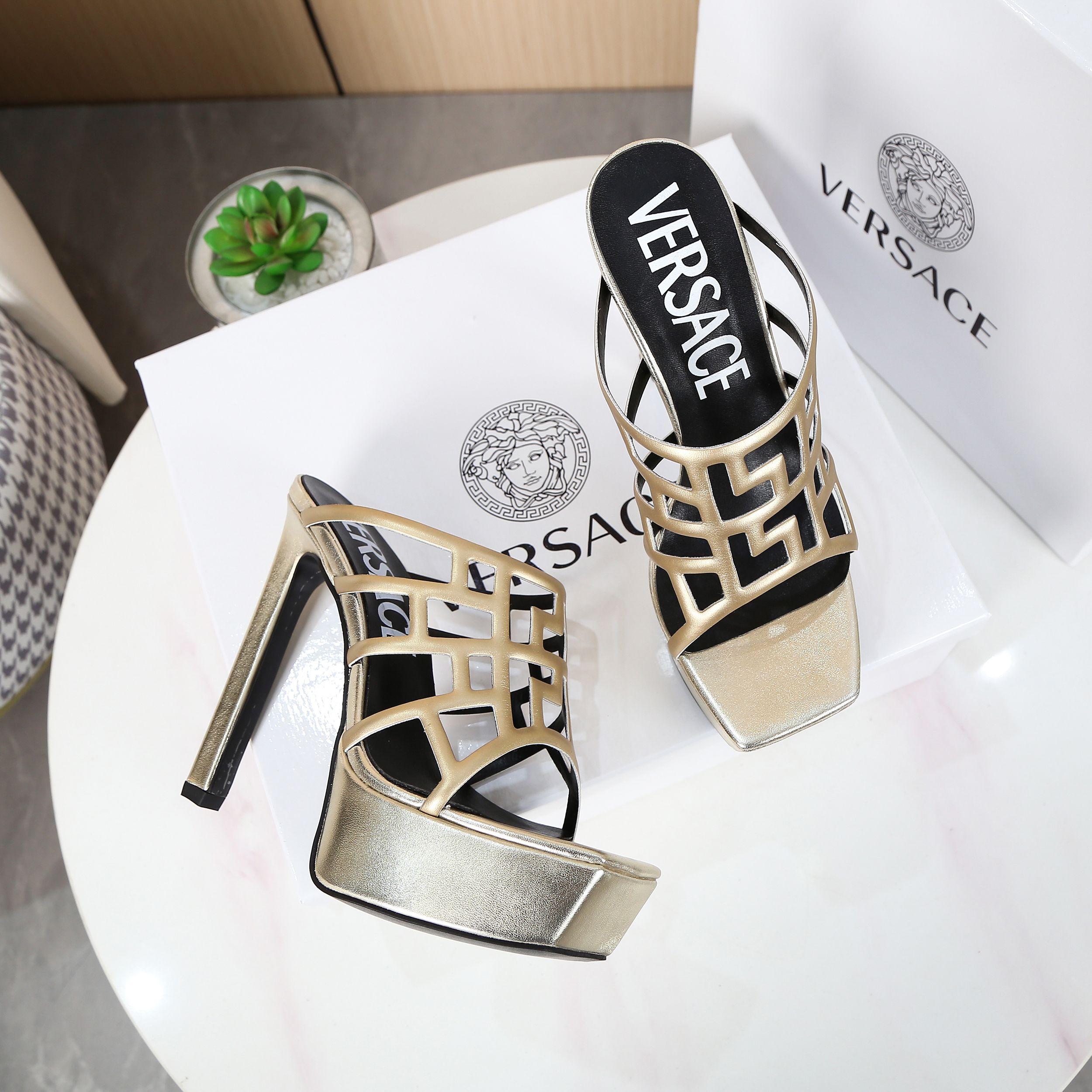 Versace Greca Maze Platform Sandals - PerfectKickZ