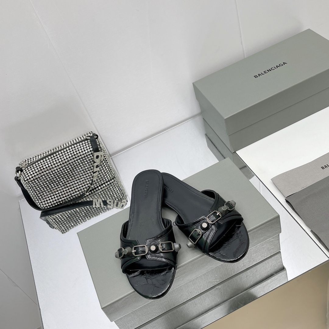 Balenciaga Cagole Sandal In Black Arena Lambskin - PerfectKickZ