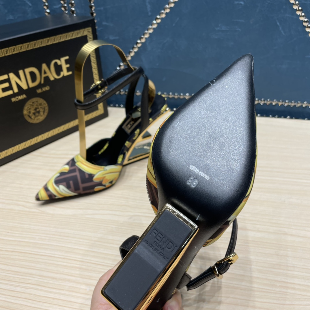 Fendi x Versace Fendace Printed Silk High-Heeled Slingbacks - 