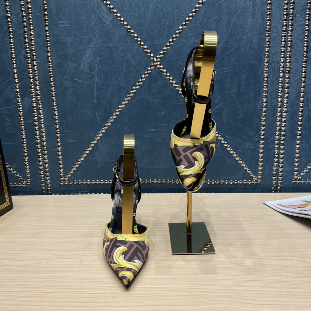 Fendi x Versace Fendace Printed Silk High-Heeled Slingbacks - 